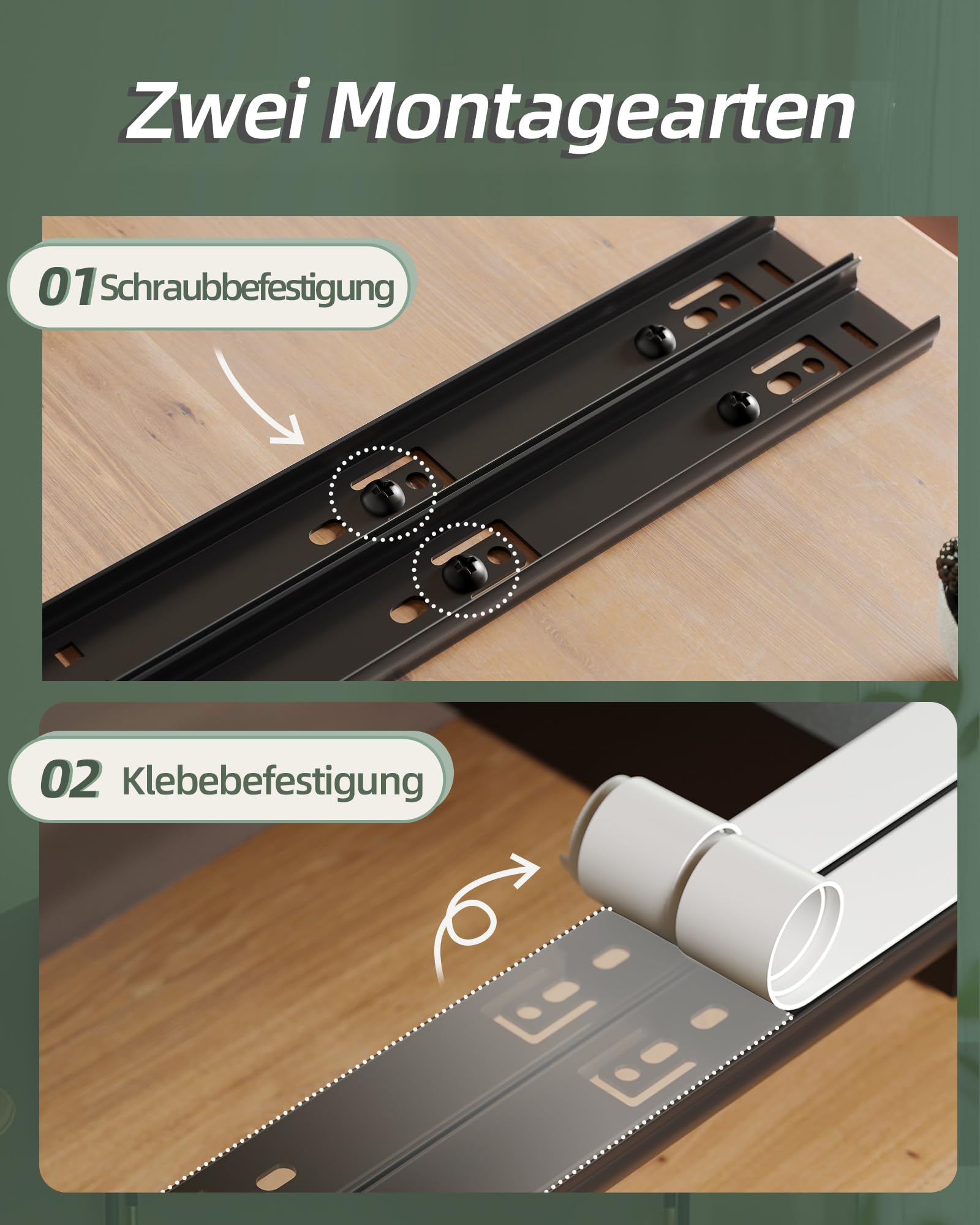 NETEL 2 Stück Teleskopschublade Ohne Bohren,ausziehbare schublade küche | schubladen organizer küche，küchenschrank organizer，telescopic drawer，Kleben oder Schrauben，32-52cm Breite, 42cm Tiefe，Weiß