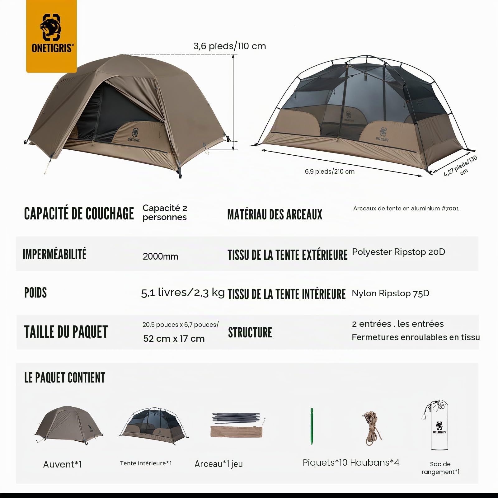 OneTigris Cosmitto 2.0 Tente à dos – Autonome, légère, imperméable, 3 saisons, tente de camping pour extérieur, randonnée, alpinisme