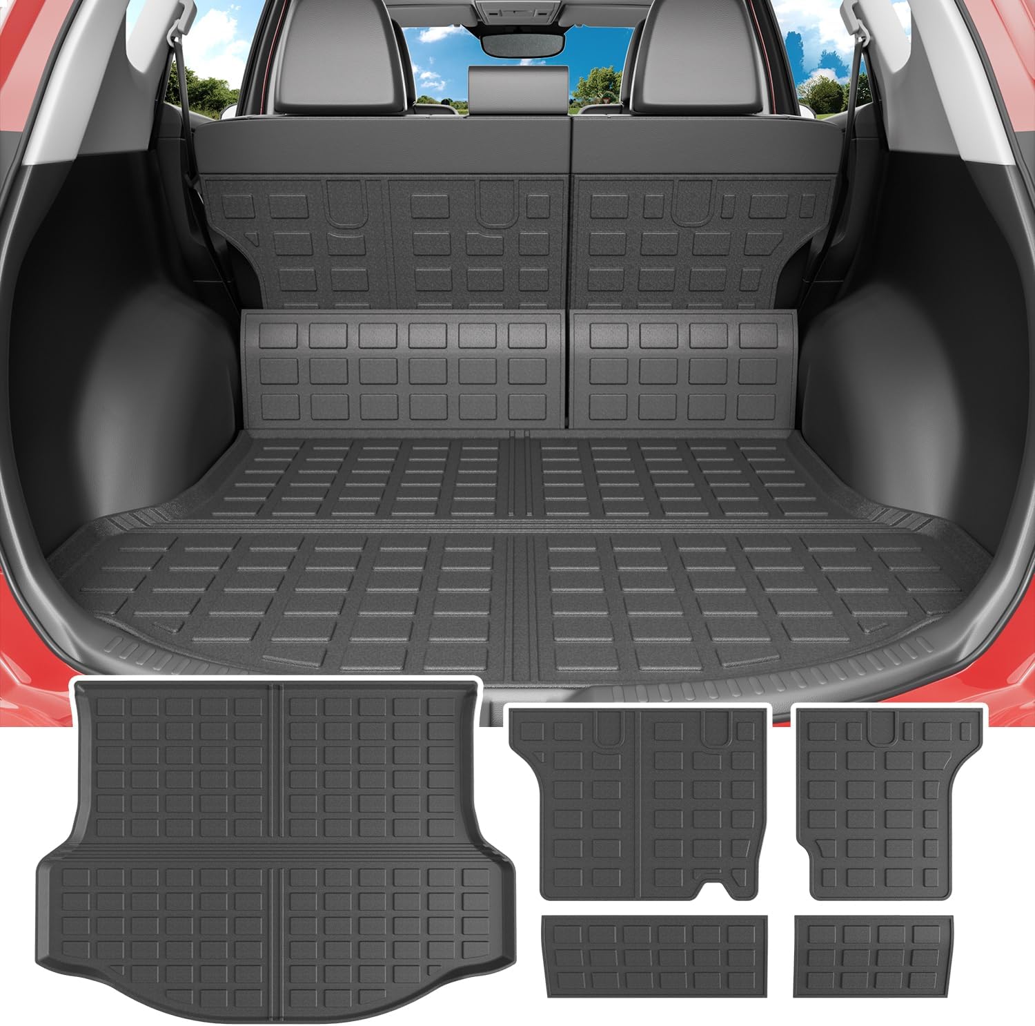 powoq Trunk Mat Compatible with 2013 2014 2015 2016 2017 2018 Toyota RAV4 Cargo Liner All Weather Backrest Mat Replacement for Toyota RAV4 Accessories (Fit 2013-2018, Rear Trunk Mat + Backrest Mats)