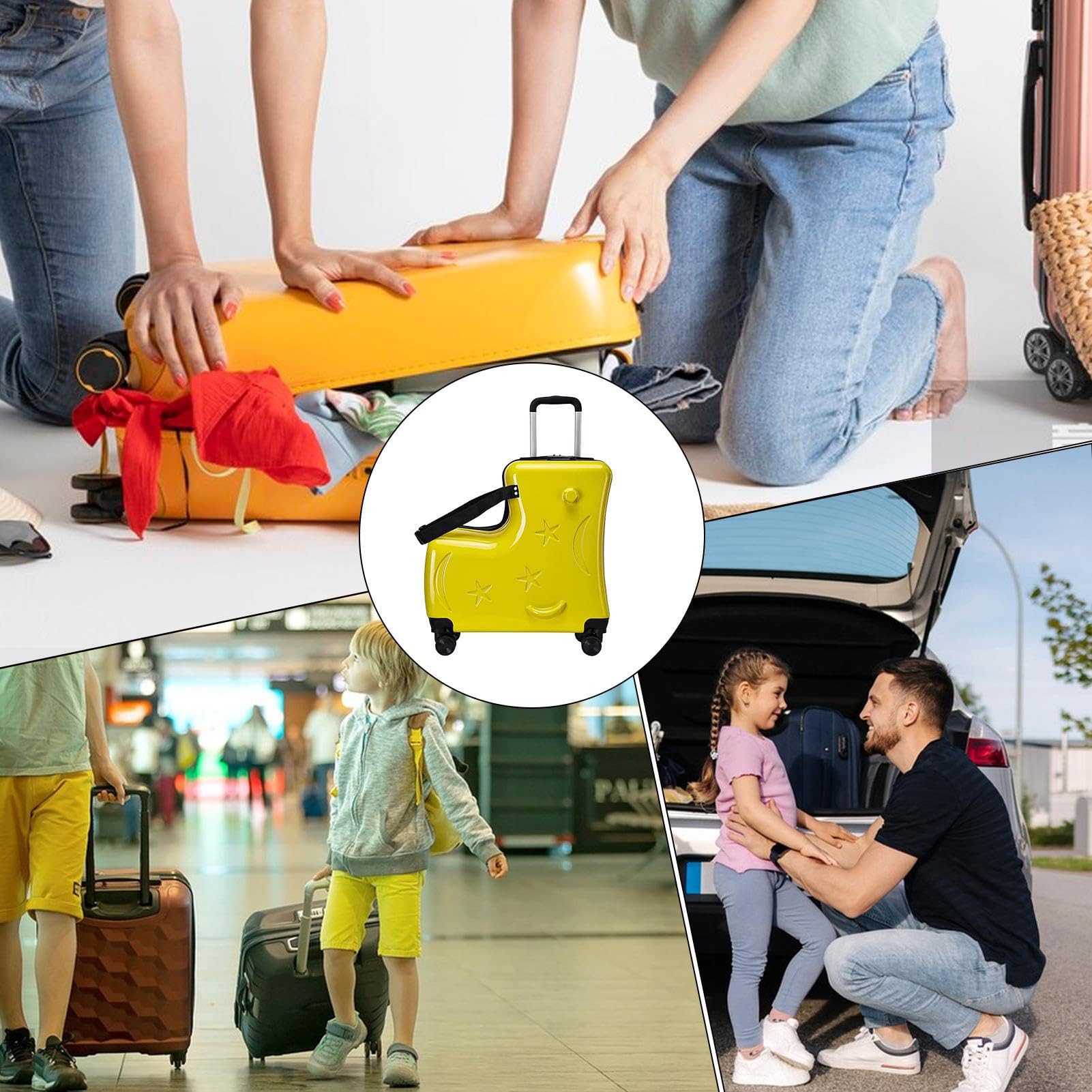 Bagaglio da viaggio per bambine, con chiusura sicura, da 50,8 cm, con ruote lisce, per ragazzi e ragazze, borsa leggera per le vacanze per avventure aeroportuali, Giallo, 18.5x7.87x22.44 inches