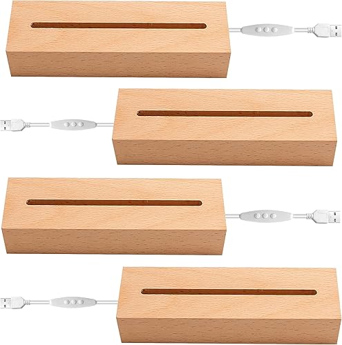 Miniatura 3 de EATAKWARD 4 pedestales rectangulares de madera de 5.9 pulgadas, base de pantalla LED de madera, luces coloridas regulables, soporte de lámpara con