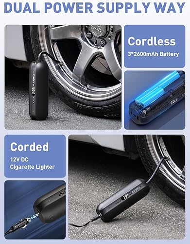 Miniatura 7 de CYCPLUS Inflador de neumáticos DCAC 2 en 1, compresor de aire portátil, 12 V, apagado automático, bomba de aire portátil máxima de 150 PSI, medidor