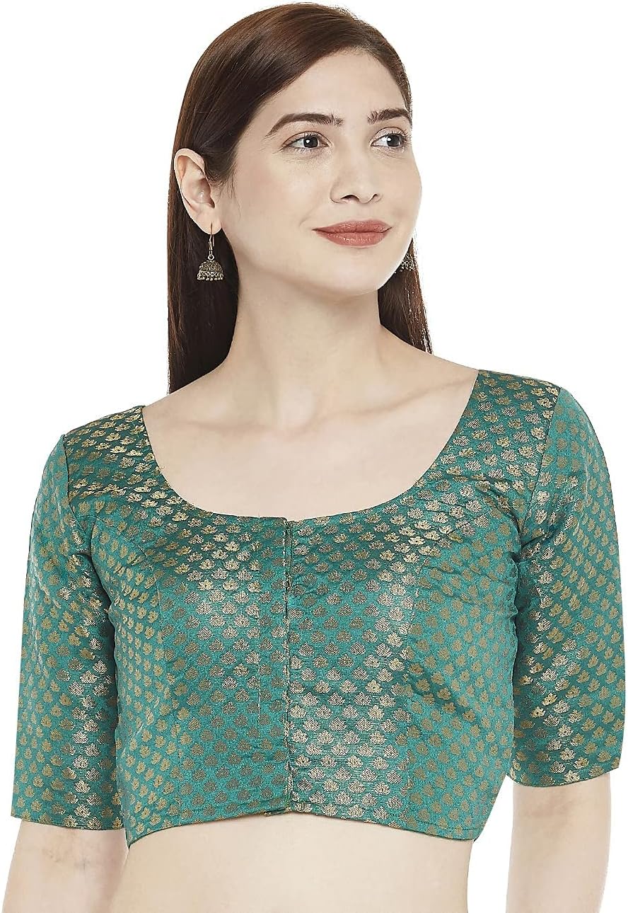 Studio Shringaar Women's Brocade Elbow Length Sleeves Saree Blouse