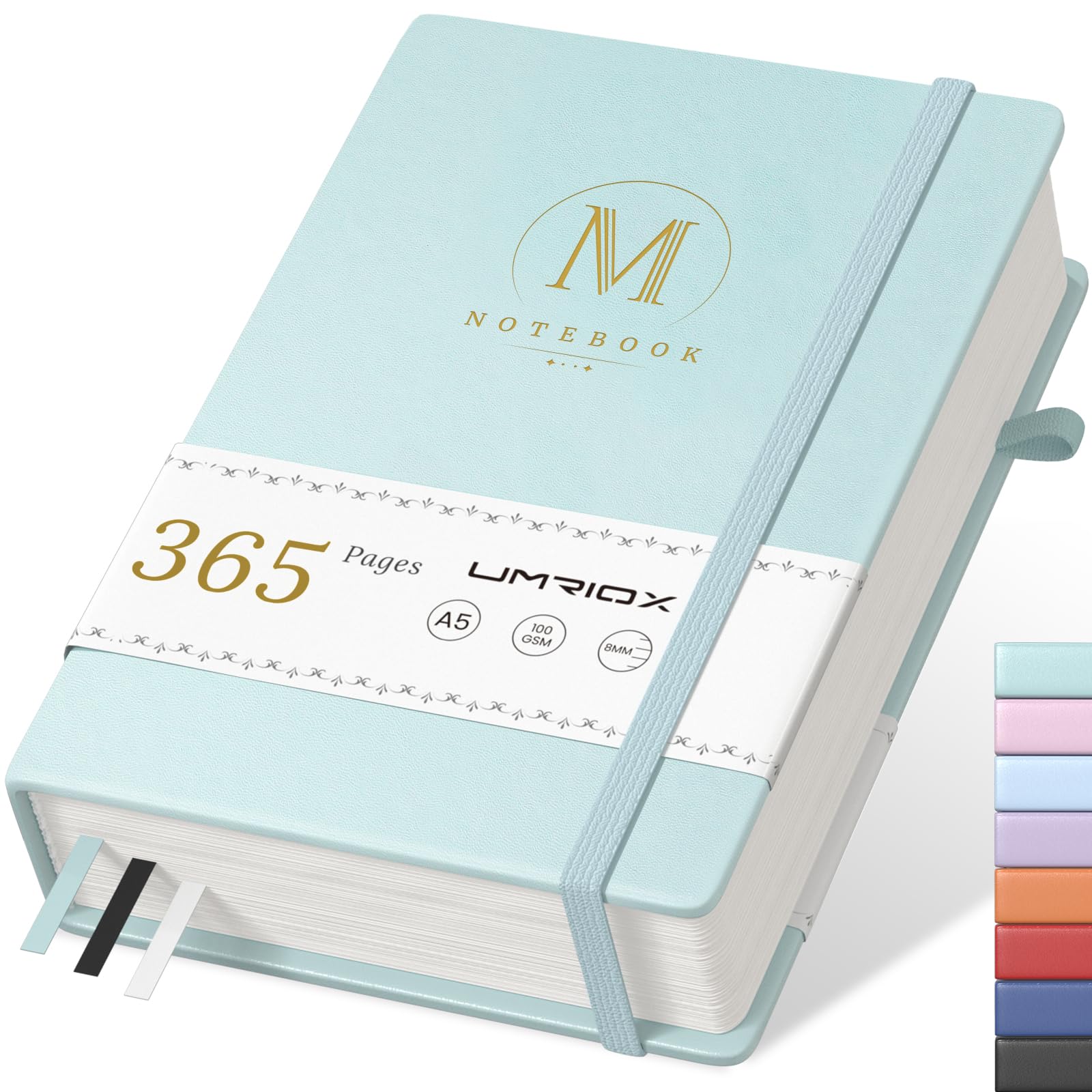 Umriox Notizbuch A5 Liniert,Hardcover Leder Journal, Dickes 365 Seiten 100gsm Papier mit 1 Innentasche, Tagebuch Notizblock für Frauen und Männer im Büro, Schule,14.5 x 21cm-Himmelblau