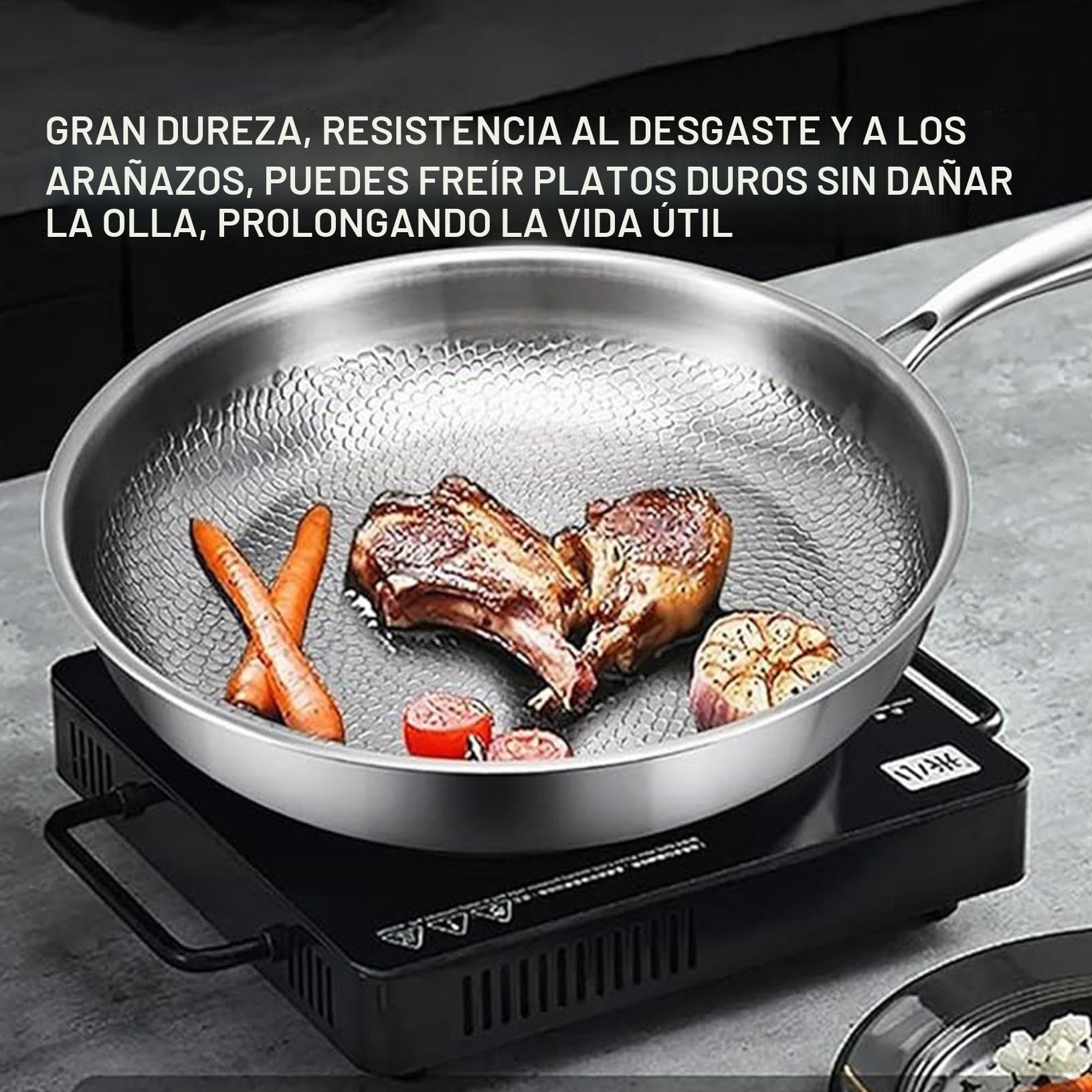 Genérico Sartén de titanio con espátula, antiadherente wok martillado de titanio Nutrition para cocinar, sartén de sin recubrimiento, sartén de por inducción (Con Tapa, 32cm)