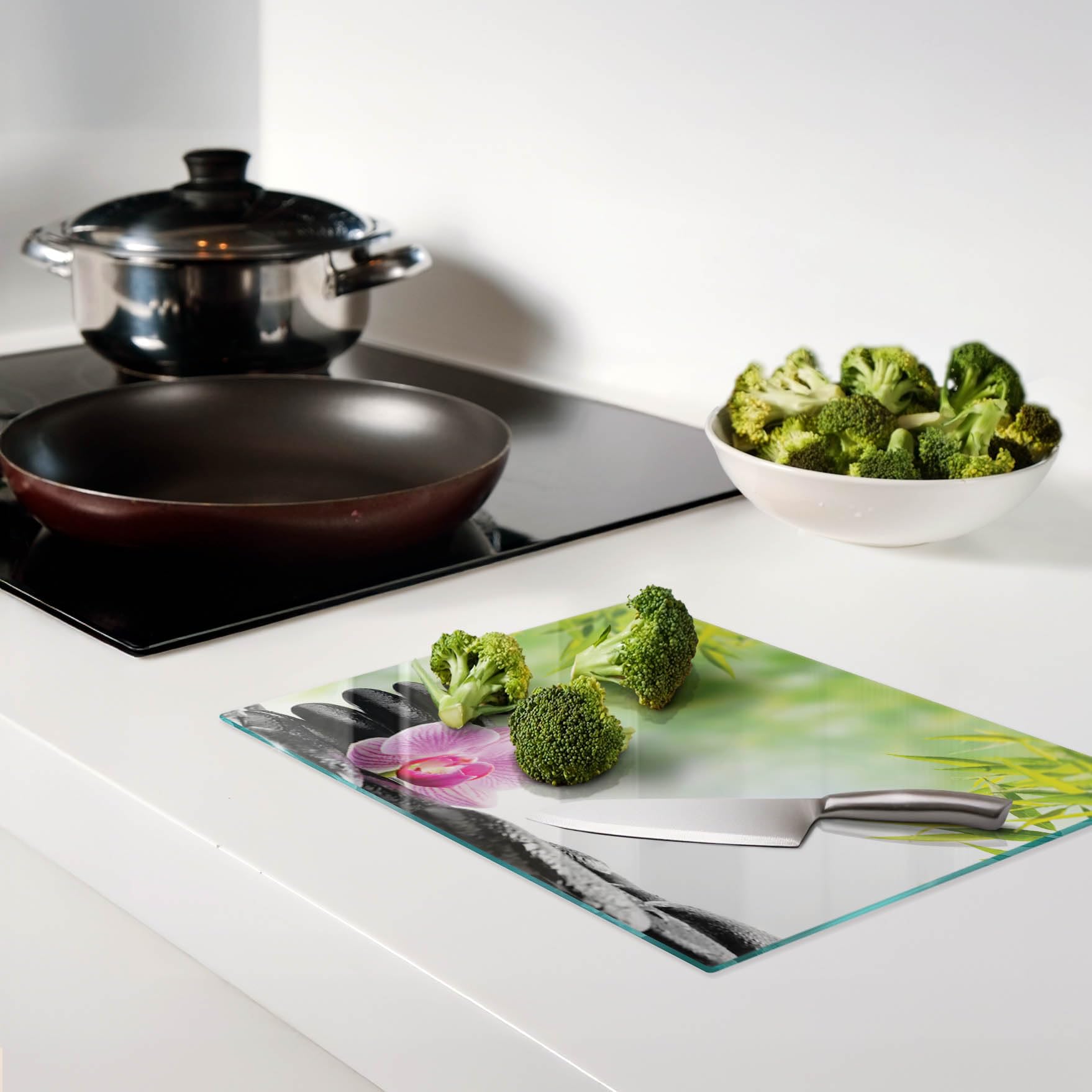 Modello termoresistente: Tagliere in vetro 40x30 cm Orchidea e pietre