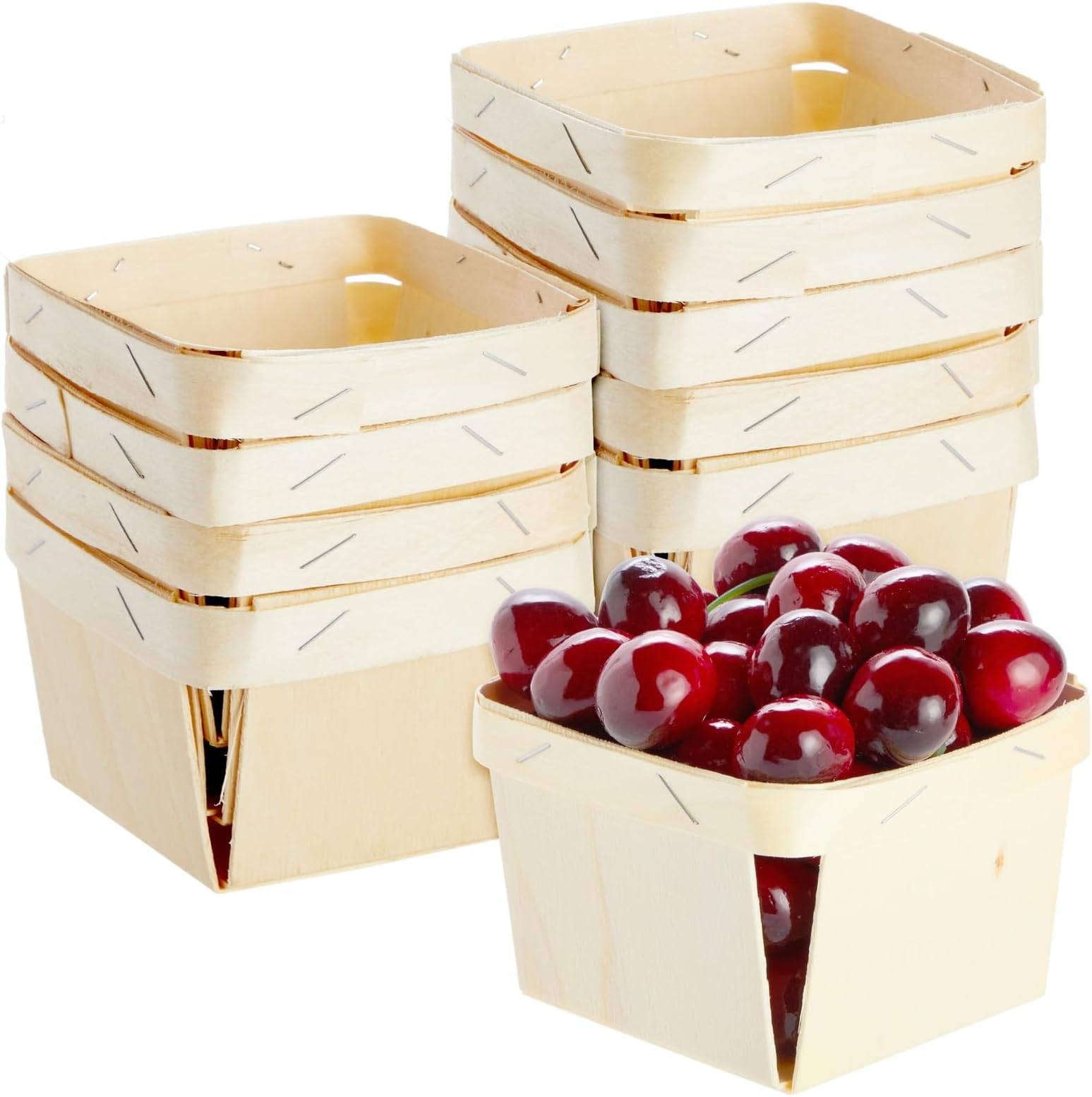 Bright Creations Berry Basket - 10-Pack, 1-Pint, 4-Inch Square, Natural Wood - Produce Boxes