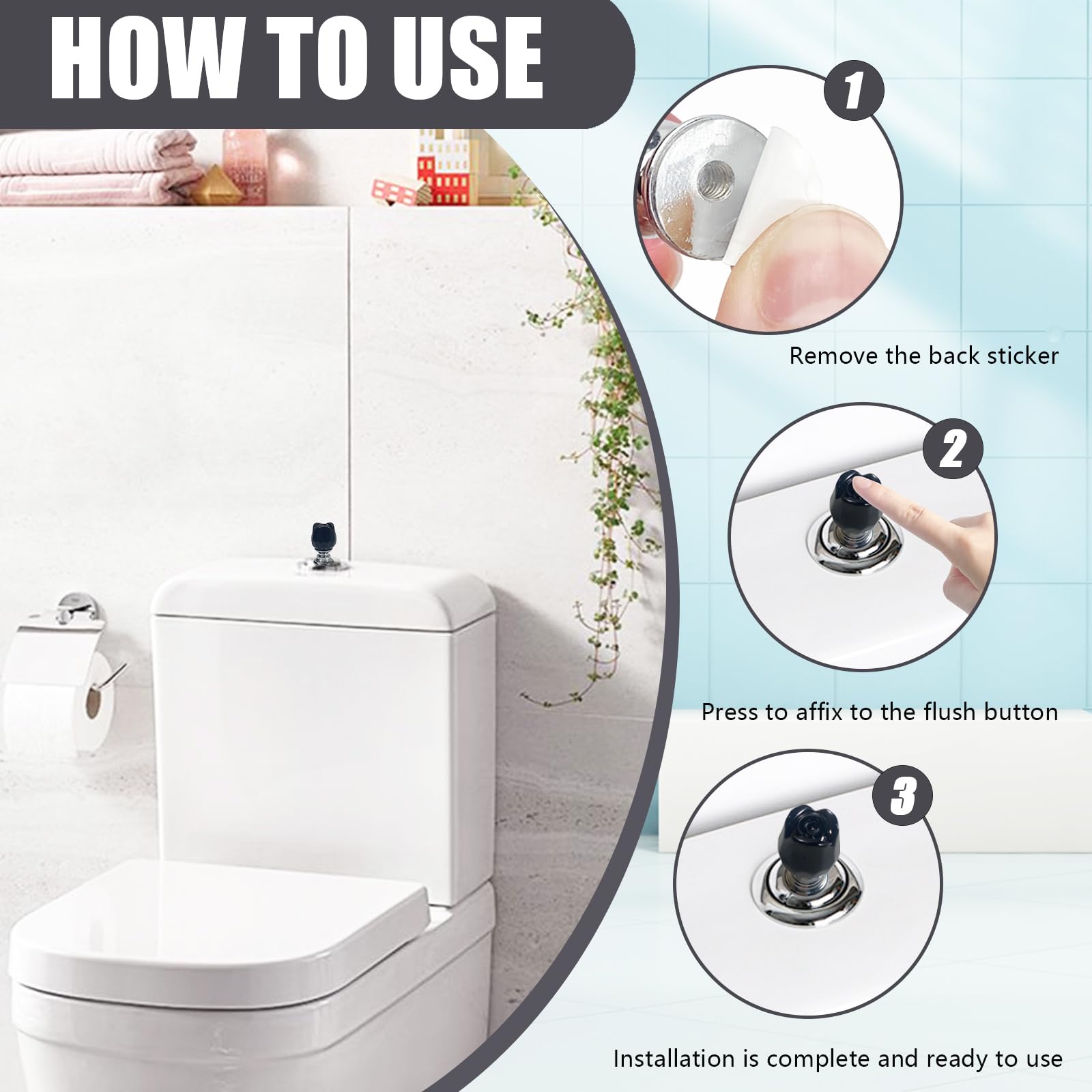 2pcs Diamond Shaped Toilet Button Pusher, Toilet Accessories Flush Tank, Drawer Handle for Bedroom Kitchen(Black) - Image 3