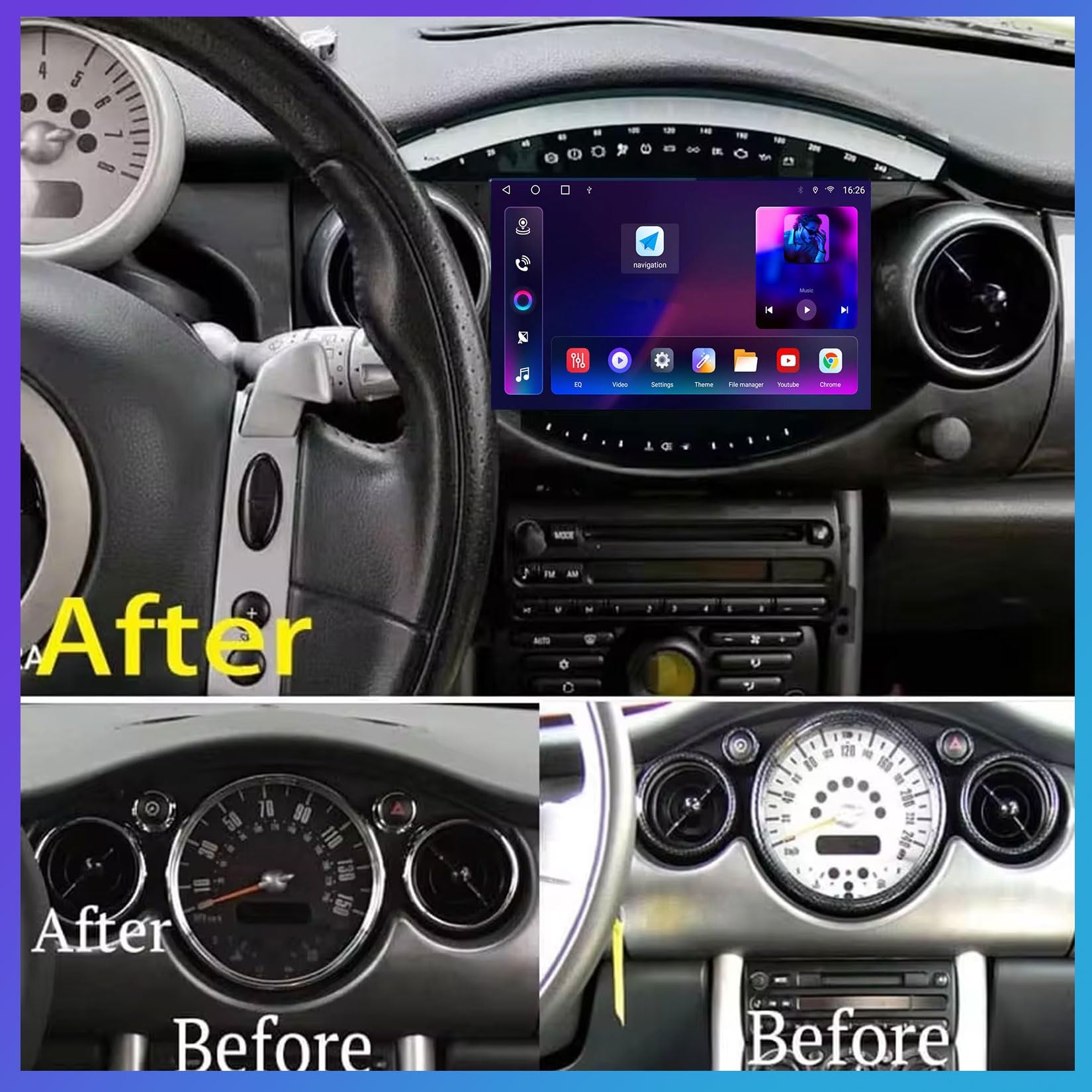 Android 12 Radio estéreo de Coche para BMW Mini Cooper S R50 R52 R53 2004-2007 9 Pulgadas pantalla táctil coche incorporada Carplay Android Auto con BT GPS 4G WiFi Control del Volante RDS(XY2 4Core 1+
