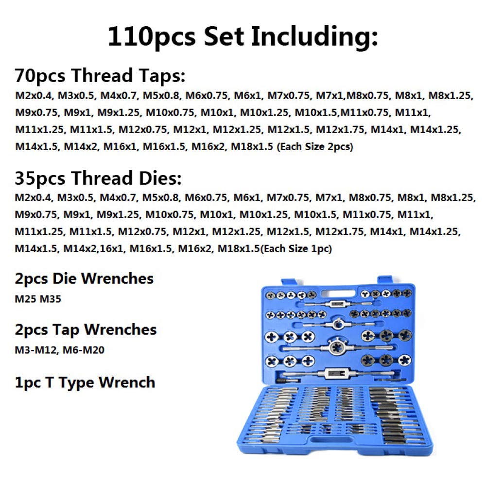Juego de 110 machos y terrajas métricos, Juego de machos y terrajas de roscar, Juego de Llaves de machos y terrajas de roscar, Kit de Herramientas manuales para roscar