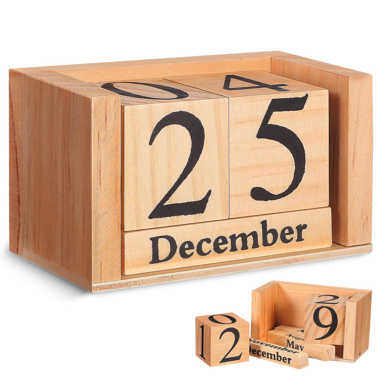 NUOBESTY Wood Perpetual Calendar Wooden Block Desk Calendar Reusable Desktop Blocks for Home and Office Decorations
