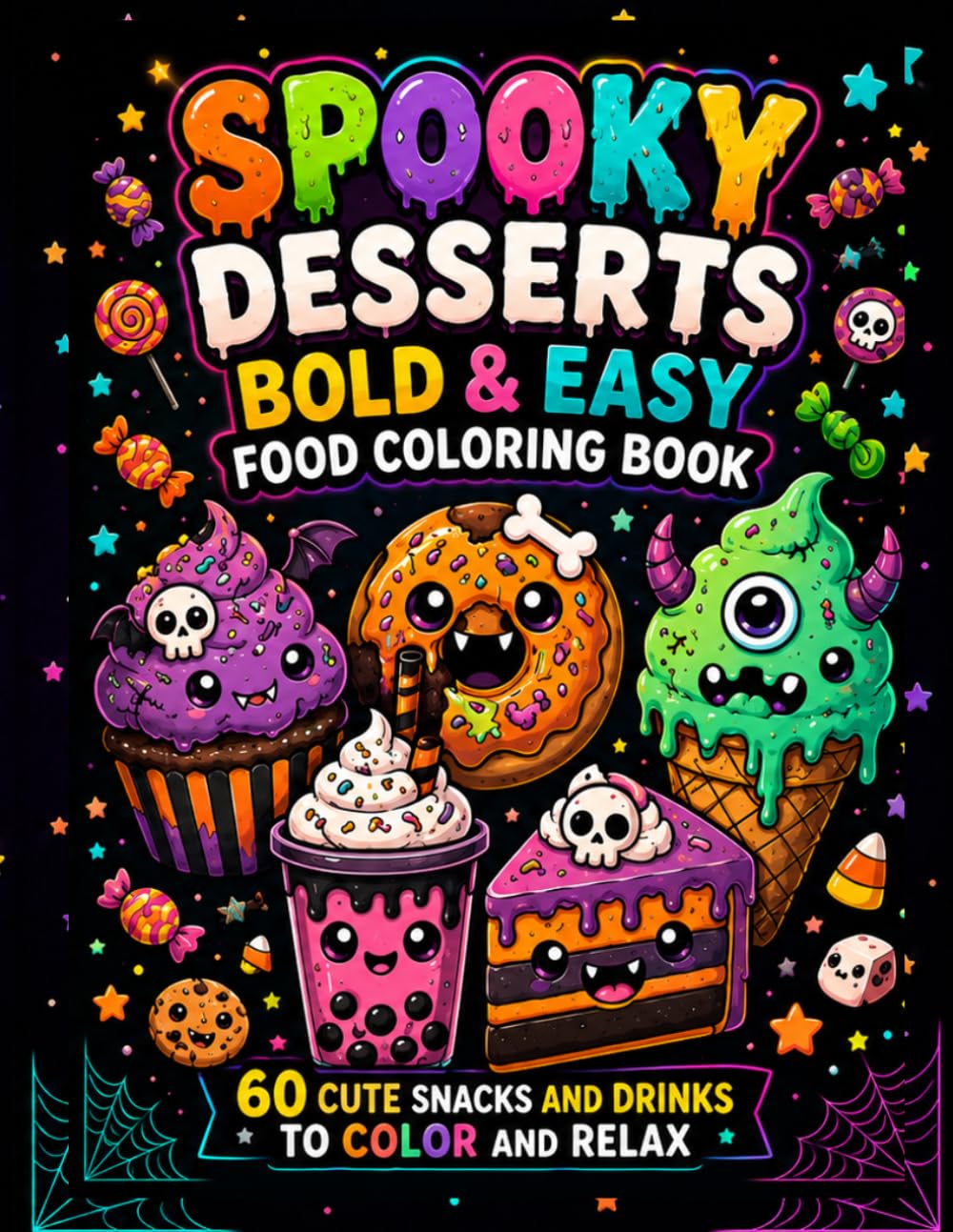 Spooky Desserts Bold & Easy Food Coloring Book: 60 Cute Snacks and Drinks to Color and Relax