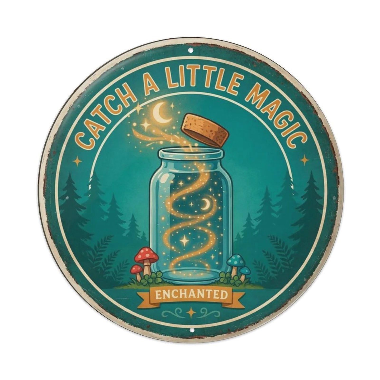 Cloud Garden Wildflowers Whimsical Round Metal Tin Sign Plaque