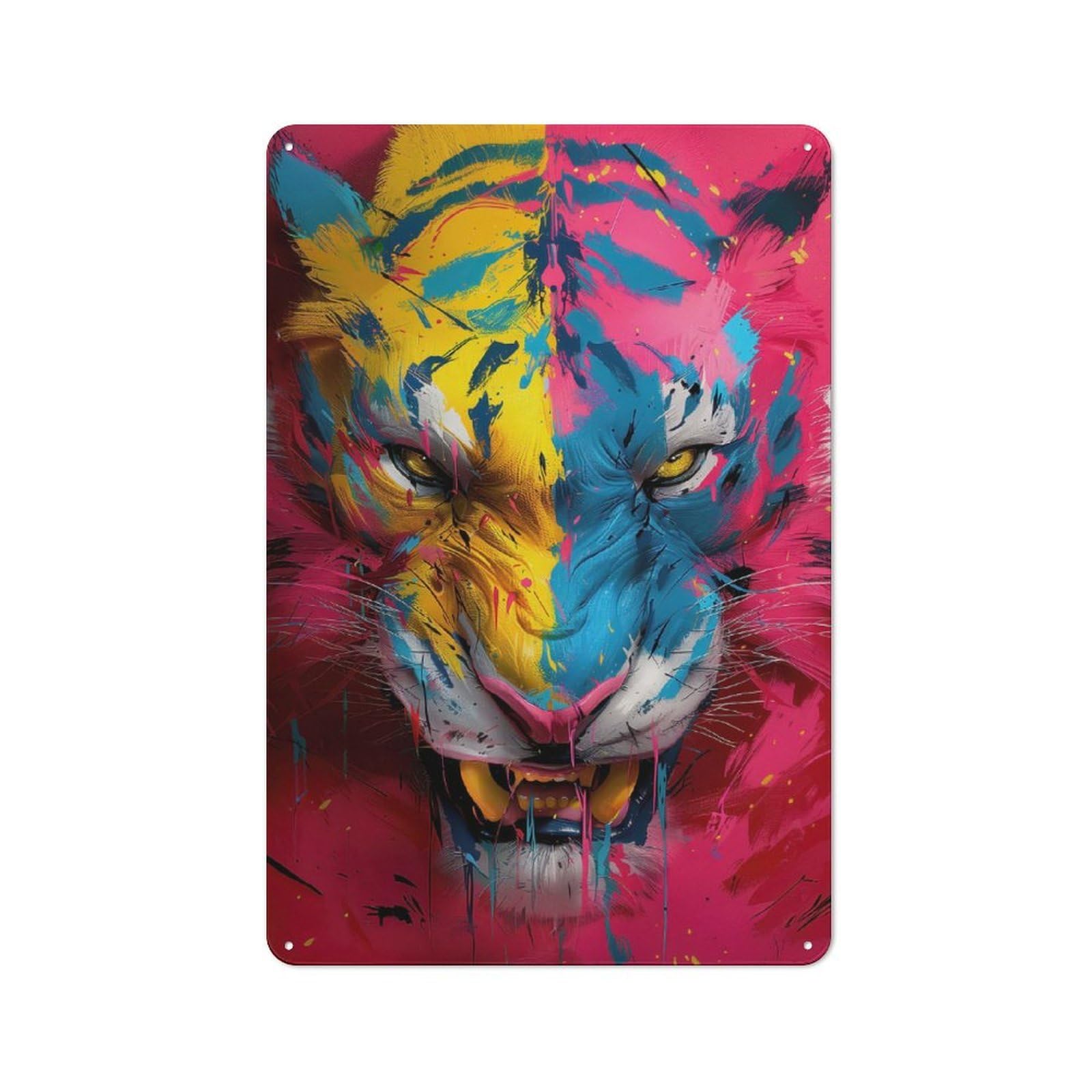 Junmoney Colorful Tiger Portrait Metal Plaque 30X20cm With For Garage Wall, Retro Decor, For Garage Decor Collectors Refreshing A Room In Autumn