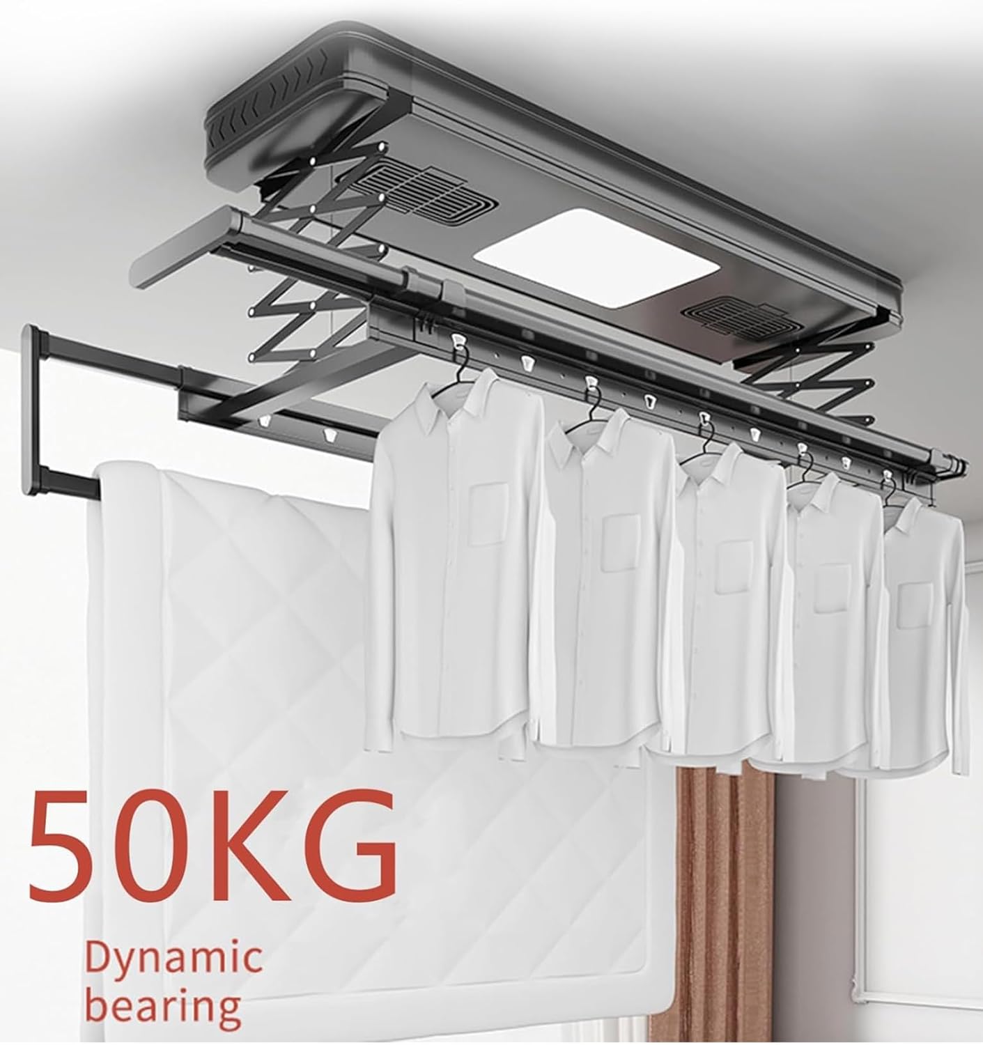 Retractable Electric Ceiling Clothes Drying Rack with LED Light & Remote Control - Space-Saving Laundry Solution for Home, Apartment, Indoor & Outdoor Use