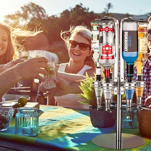 Miniatura 2 de Estación de bar profesional – Soporte giratorio de licor para 6 botellas – Dispensador de alcohol con soporte para botella de licor