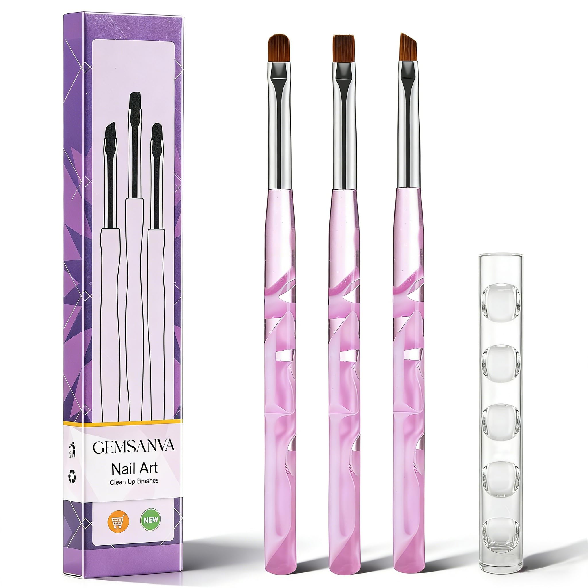 Set di pennelli per la pulizia delle unghie, pennelli per la pulizia dello smalto, piatto/ovale/fine angolato per smalto gel, strumenti per manicure per salone e uso domestico (con portapenne