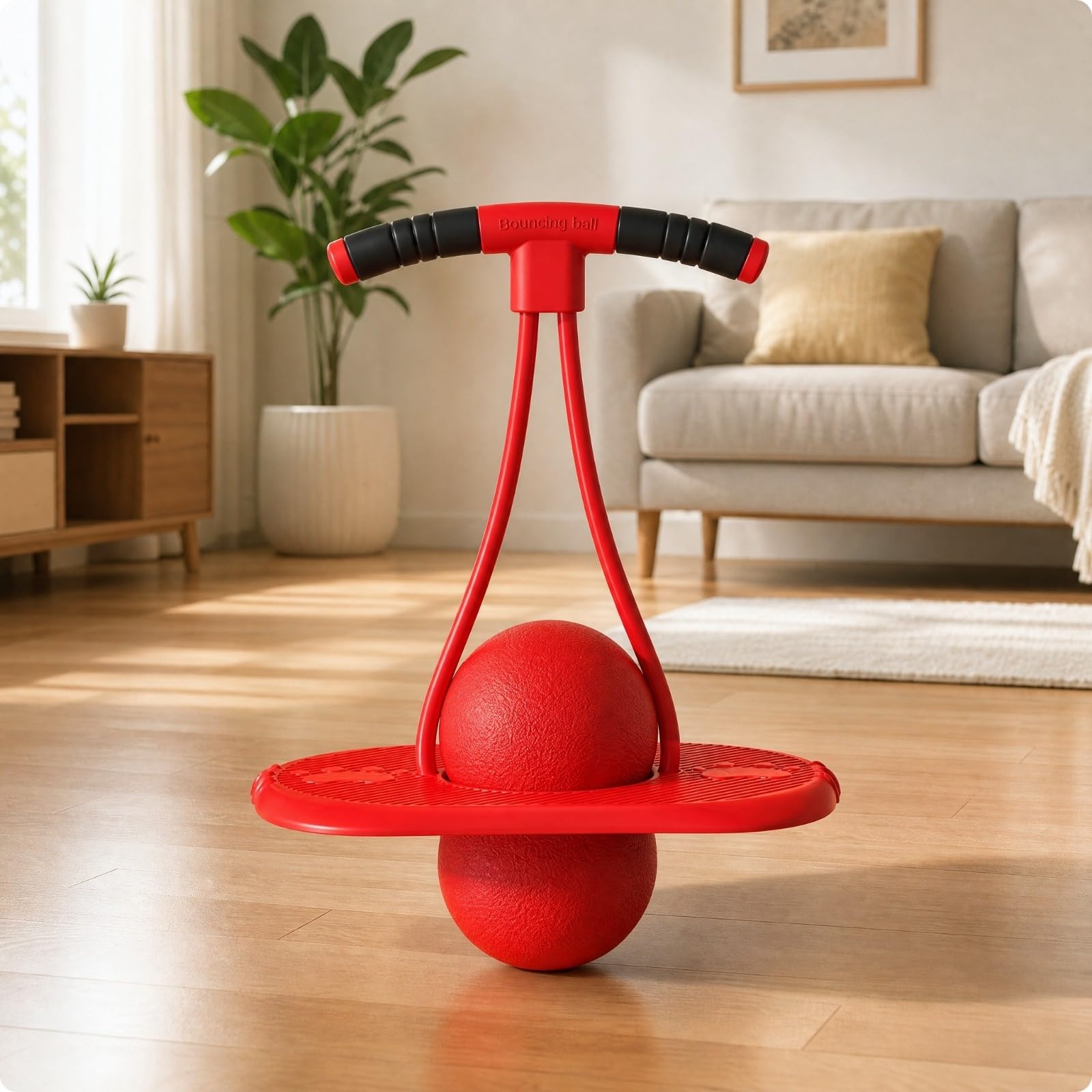 Milageto Pelota Brincarina Equilibrio Antislizante Pelota Salto con Mango Acojinado Base Brincarina con para Familias, Interior, Exterior