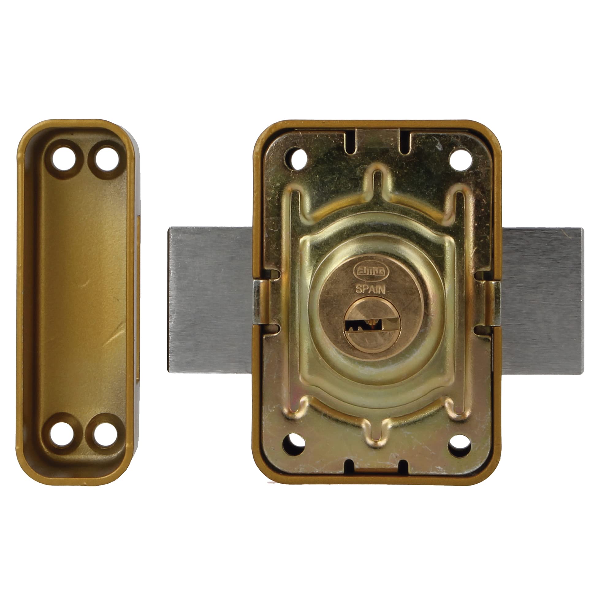 Amig - Overlap Lock with Locking Lever and Inner Cuff for Wooden Doors Mod. 80, Gold, 96 x 66 mm - Image 3