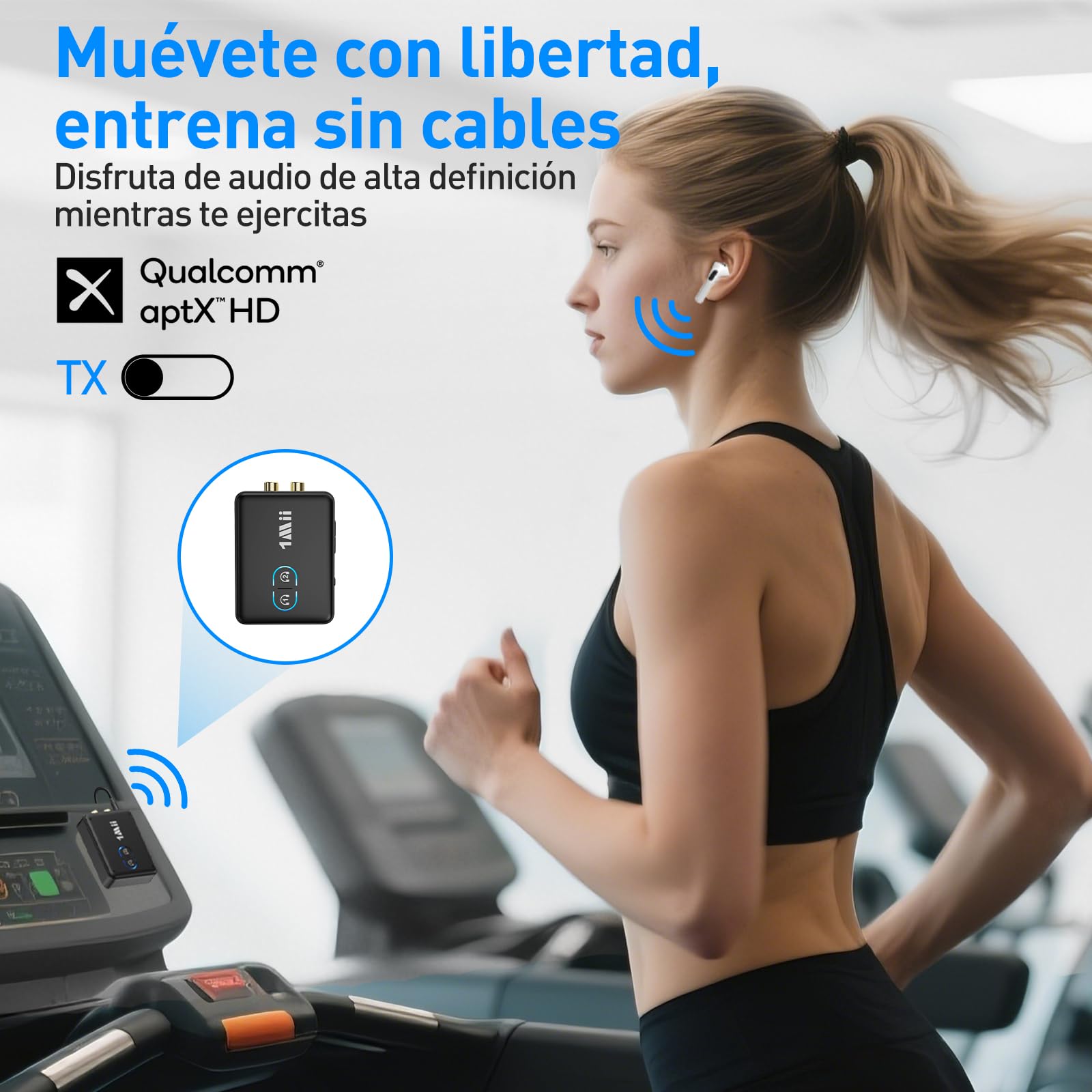 1Mii Transmisor Receptor Bluetooth 5.3 para TV, Adaptador de Audio HiFi con RCA y Conector AUX de 3.5mm, aptX de Baja Latencia/HD/AD, Control de Volumen, Doble Enlace para 2 Auriculares, PC, Estéreo