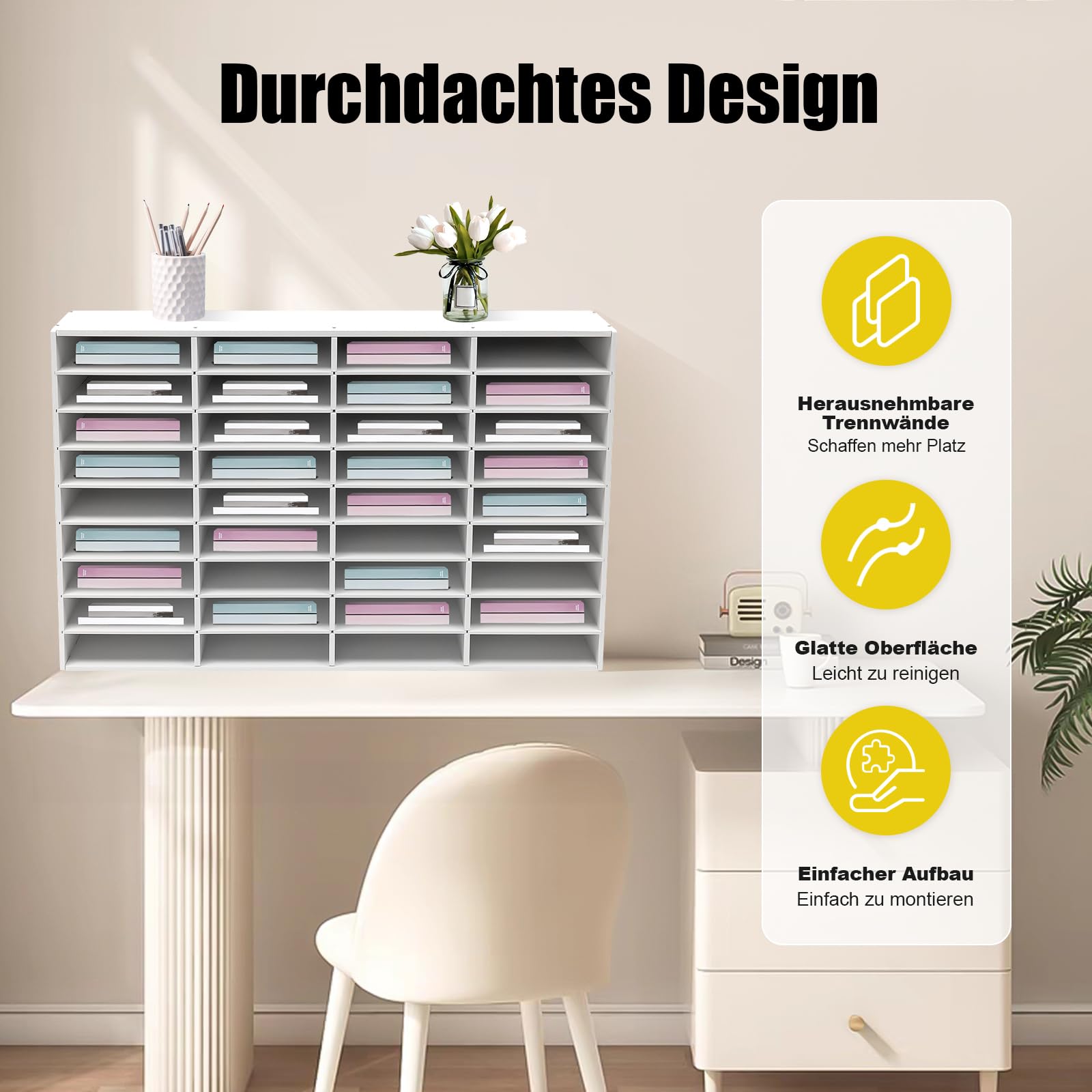 Portadocumenti da ufficio, organizer da scrivania, con 36 scomparti, in PVC, per documenti formato A4 (36, bianco)