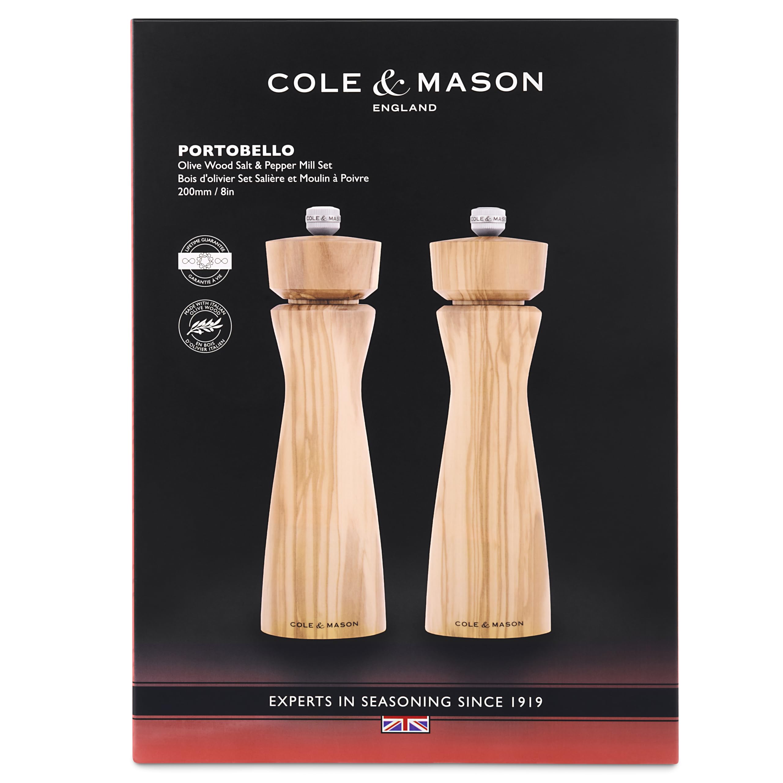 Cole & Mason Portabello - Set macina sale e pepe in legno di ulivo italiano