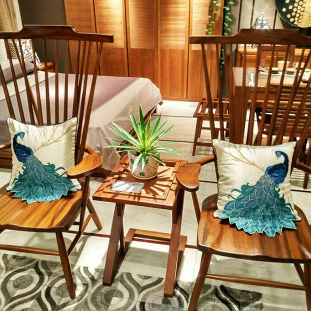 vctops Embroidered Peacock Decorative Throw Pillow Case Silky Satin Cushion Cover Peacock 1 18"X18"