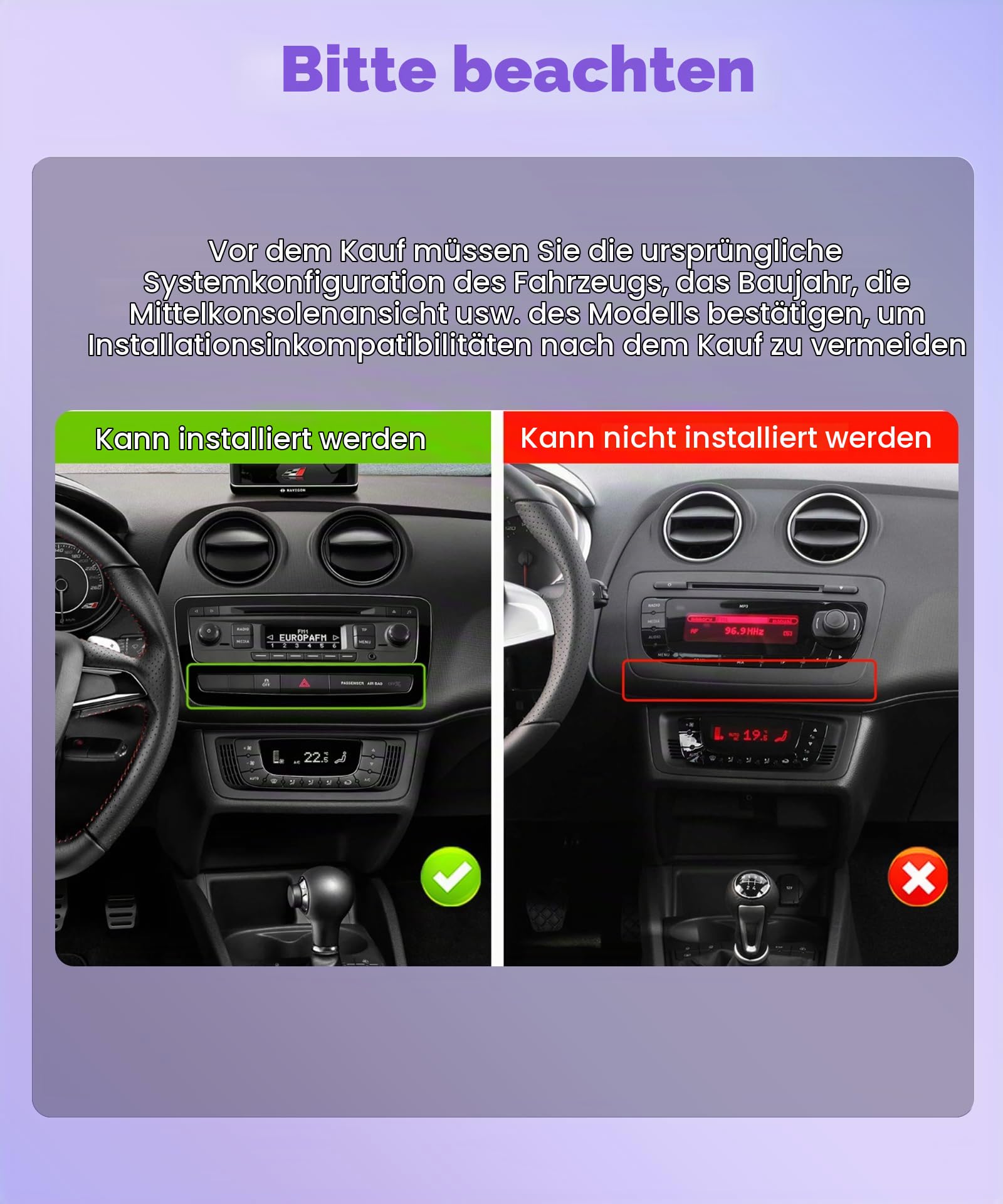 4G+64G Android Autoradio für Seat Ibiza 6j 2012-2015 mit Wireless Carplay Android Auto, 9 Zoll Incell Touchscreen Autoradio mit GPS Navi WiFi Mirror Link Bluetooth FM/RDS/EQ/USB/SWC Rückfahrkamera