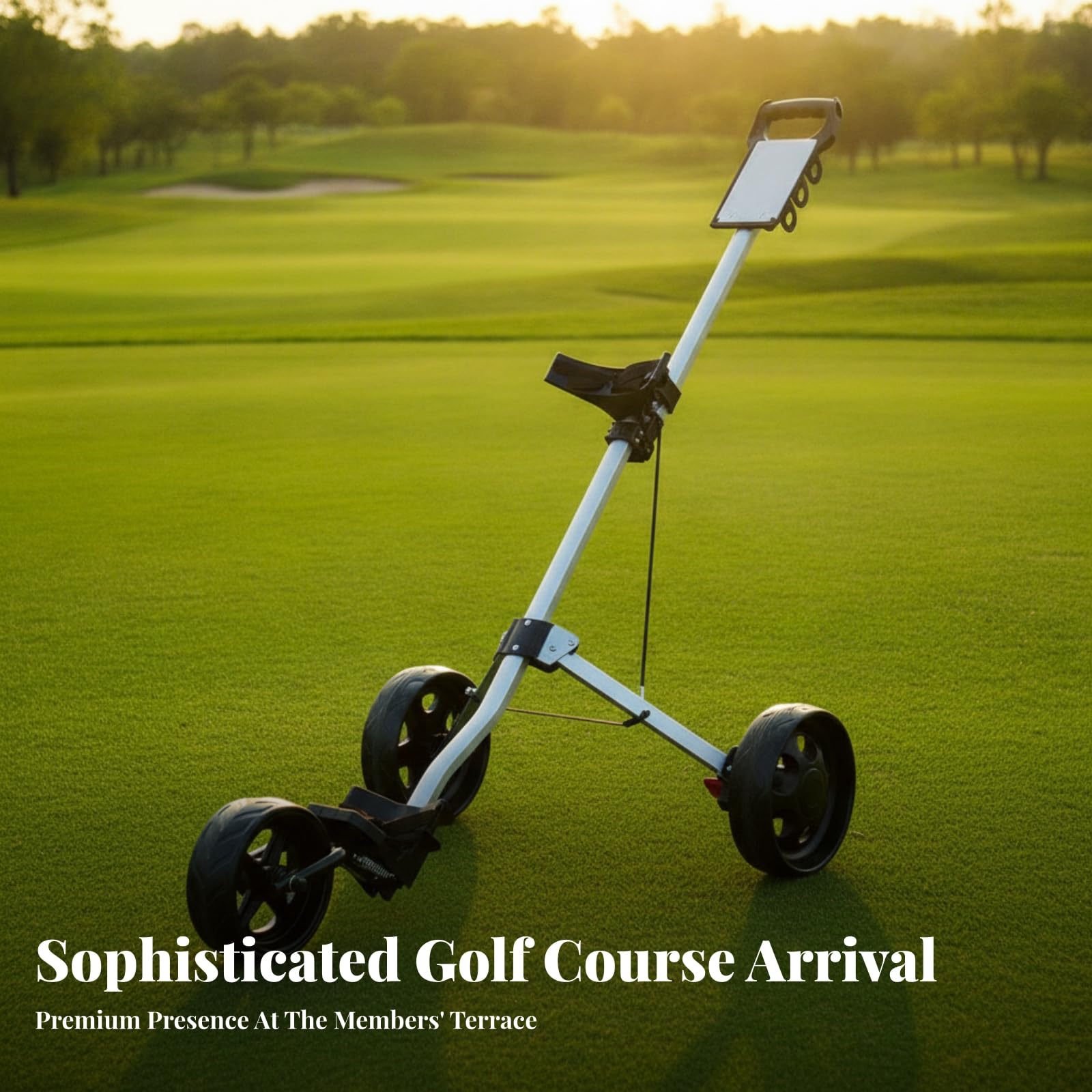 MERIGLARE Chariot de Golf Pliable Chariot Poussette Trolley Équipement avec Support Triangulaire et Poignée Ergonomique Longue Stabilité et Durabilité Adapté aux Parcours Déplacements en en Voiture | Compact, Chariot Golf à 3 Roues, Golfeurs