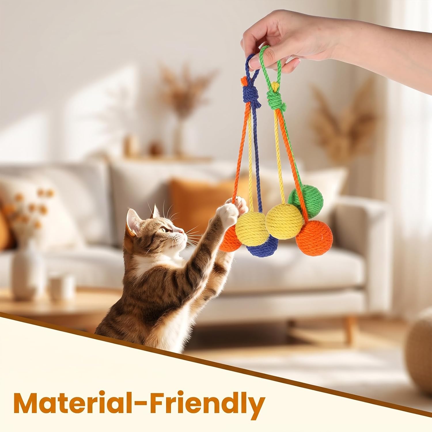 2 Pcs Hanging Cat Toys, Interactive Doorway Cat toy, Sisal Rope Wrapping image 3