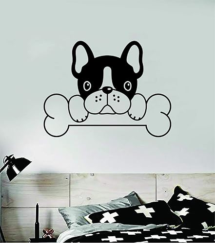 Calcomanía de pared de hueso de perro de bulldog francés, arte de vinilo, decoración de dormitorio, sala de estar, decoración de animales