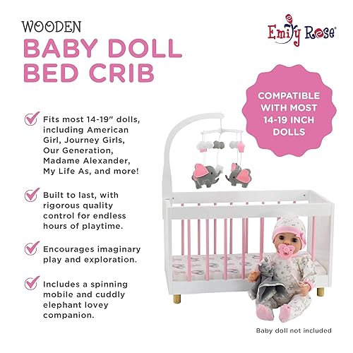 Miniatura 2 de Emily Rose Muñeca de juguete de madera de 18 pulgadas con ropa de cama, móvil giratorio y relleno Lovey - Set de regalo para niños de más de 3 años