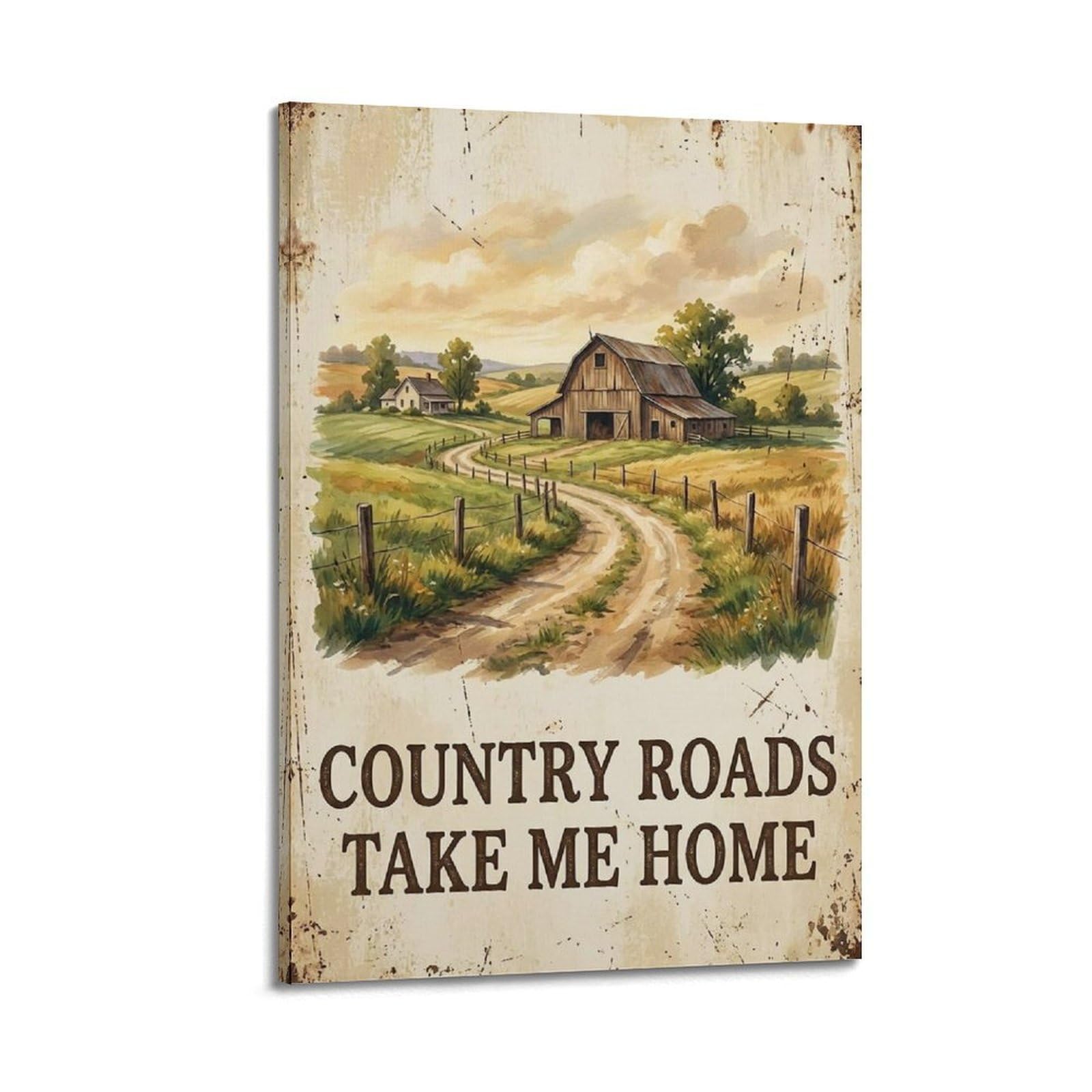 OKAHYS Country Road Coastal Rustic Poster Home Travel Vintage Modern Decorative Canvas Prints - Ideal Wall Art for Family, Man Cave, Game Room, Boys & Girls Bedroom 24x36inch