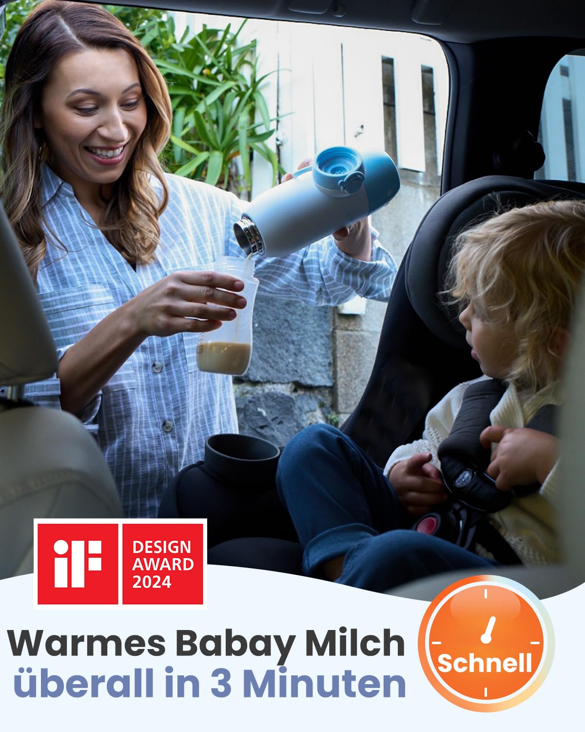Flaschenwärmer baby unterwegs GROWNSY Tragbarer fläschchenwärmer für travel Schnellheizender mobiler Babyflaschenwärmer mit 10000mAh Akku 600ml Kapazität und Temperaturkontrolle für die Reise