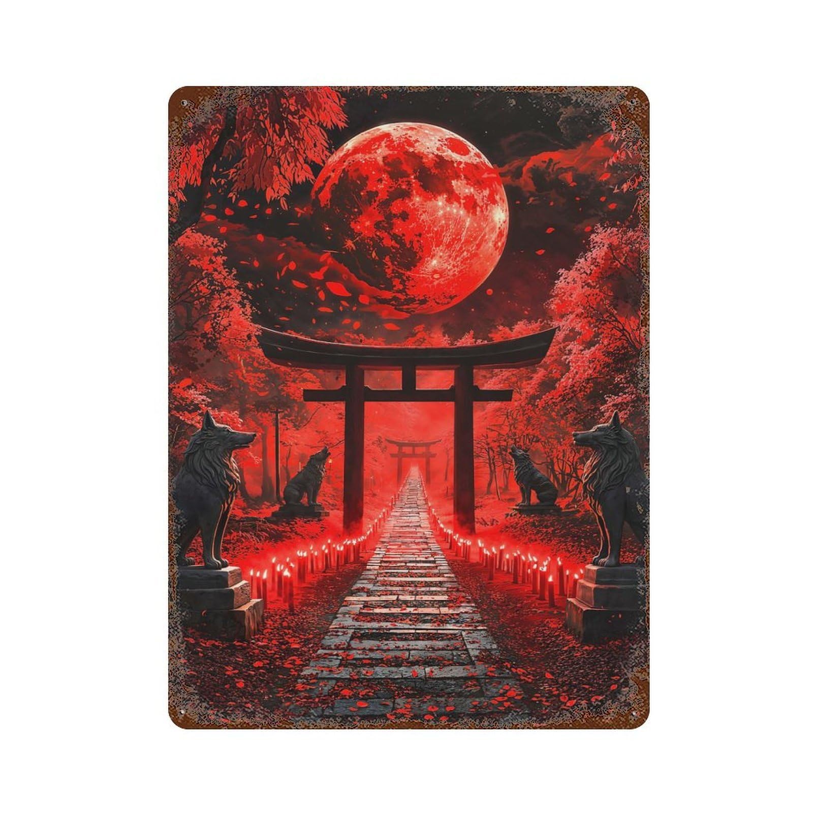 Blood Moon Shrine Vintage Rust Metal Sign 15.7"x11.8", Classic Wall Plaque for Basement, Hobby Room And Garage Decor