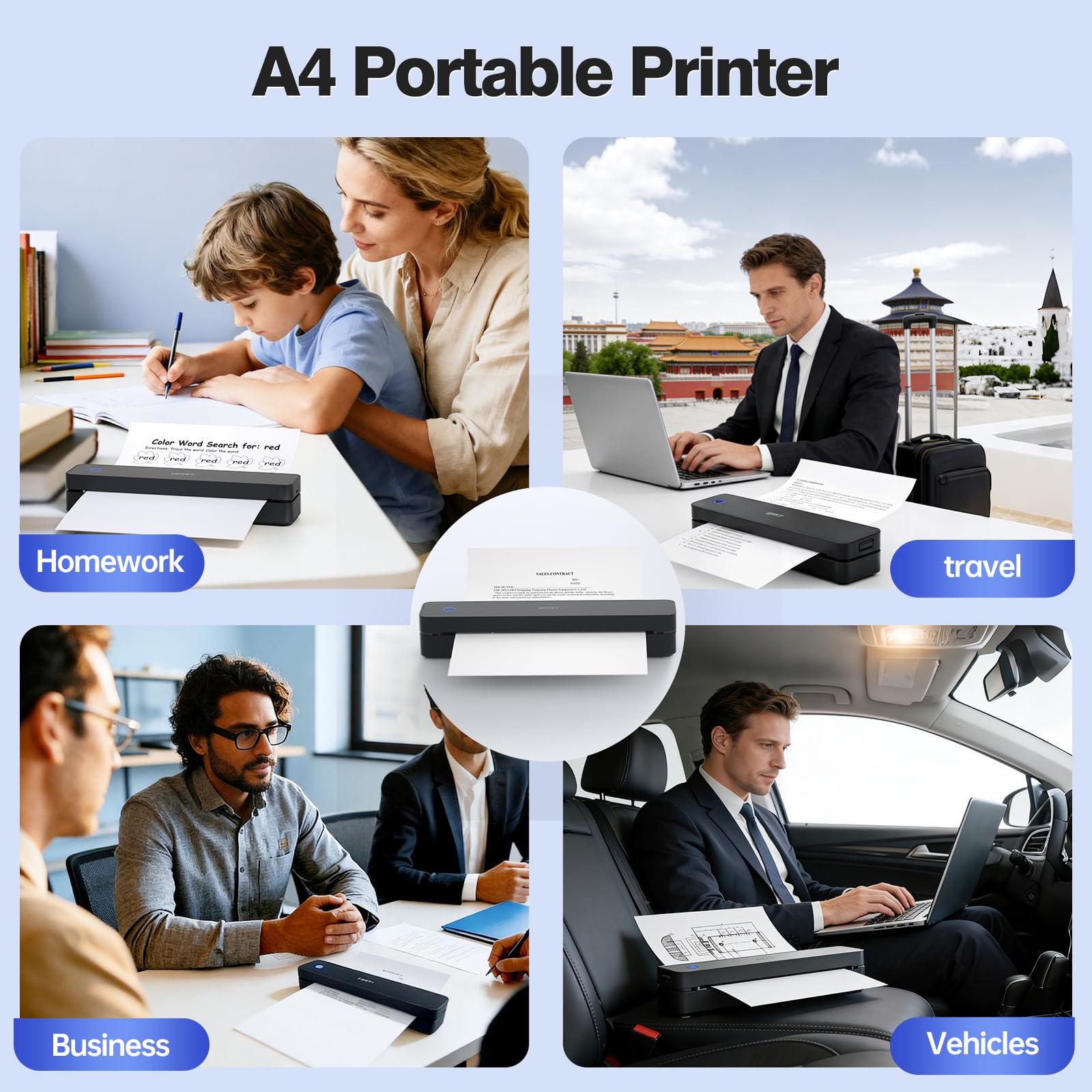 iDPRT Impresora térmica portátil inalámbrica para viajes, impresoras para uso doméstico, vienen con funda de transporte y 200 hojas de papel térmico, soporta carta de EE. UU. de 8.5 x 11 pulgadas y
