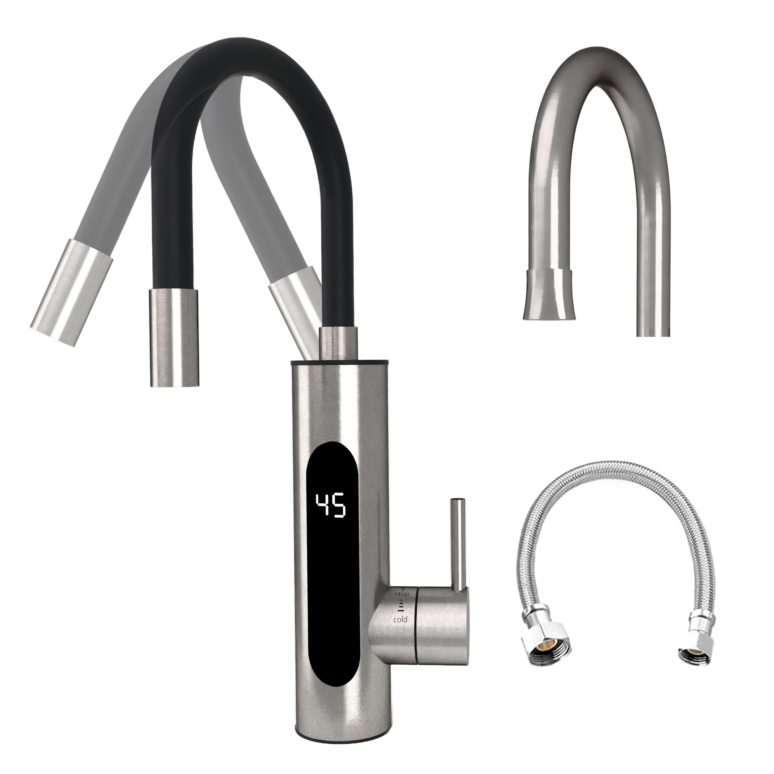 HOGART Elektrische Wasserhahn mit Durchlauferhitzer 230v für Küche, Garten, Bad, Wohnwagen, Camping, 2 Aufsätze, Smart Heater, Armatur mit Sofortiger Warmwasserbereiter, Warmwasserhahn, Wasserboiler