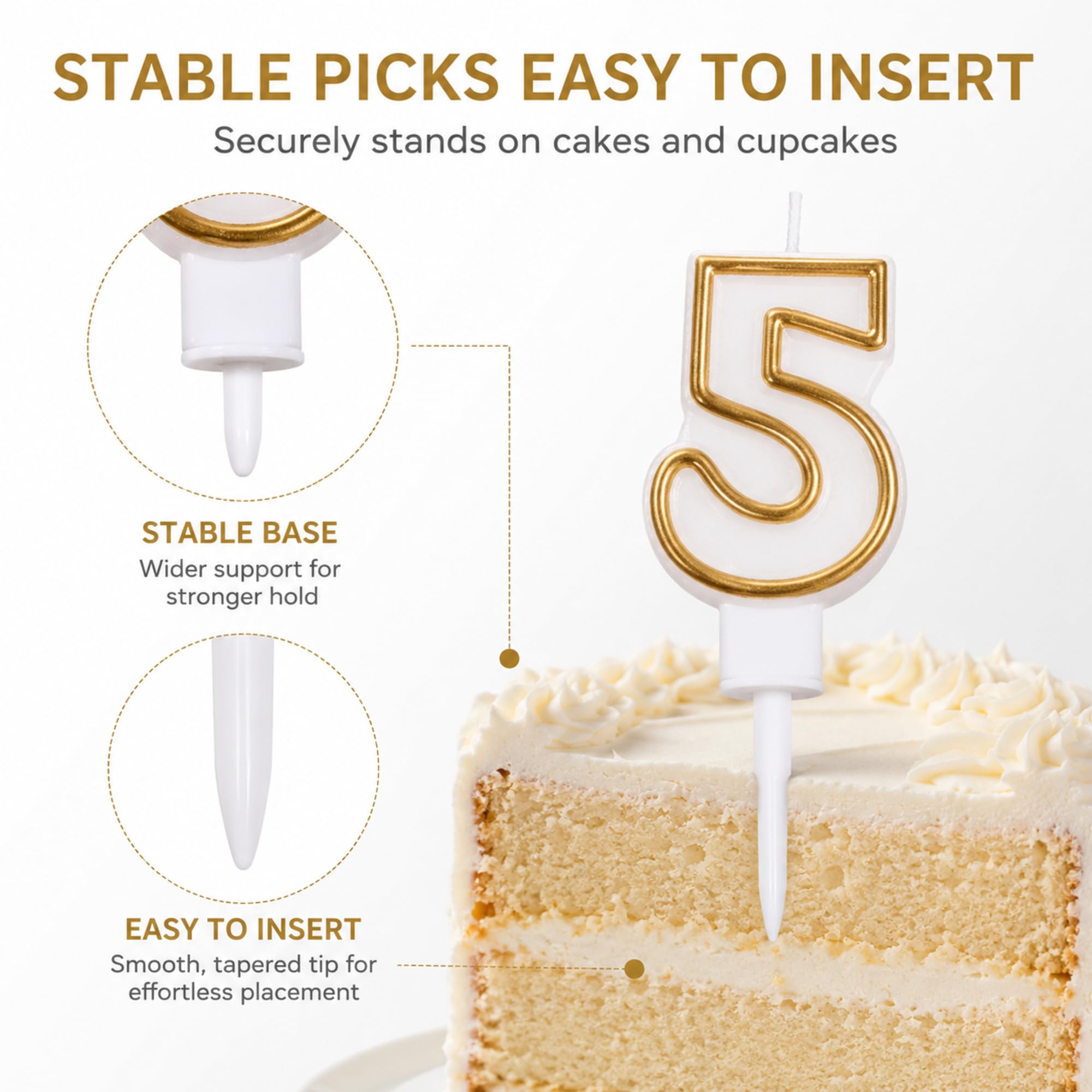10 Stücke Kuchen Nummer Kerzen Geburtstag Ziffer Kerzen Zahlen 0-9 Weiße Kerzen mit Goldenen Kanten Kuchen Topper Kerze Dekoration für Hochzeit Geburtstag Party Zubehör