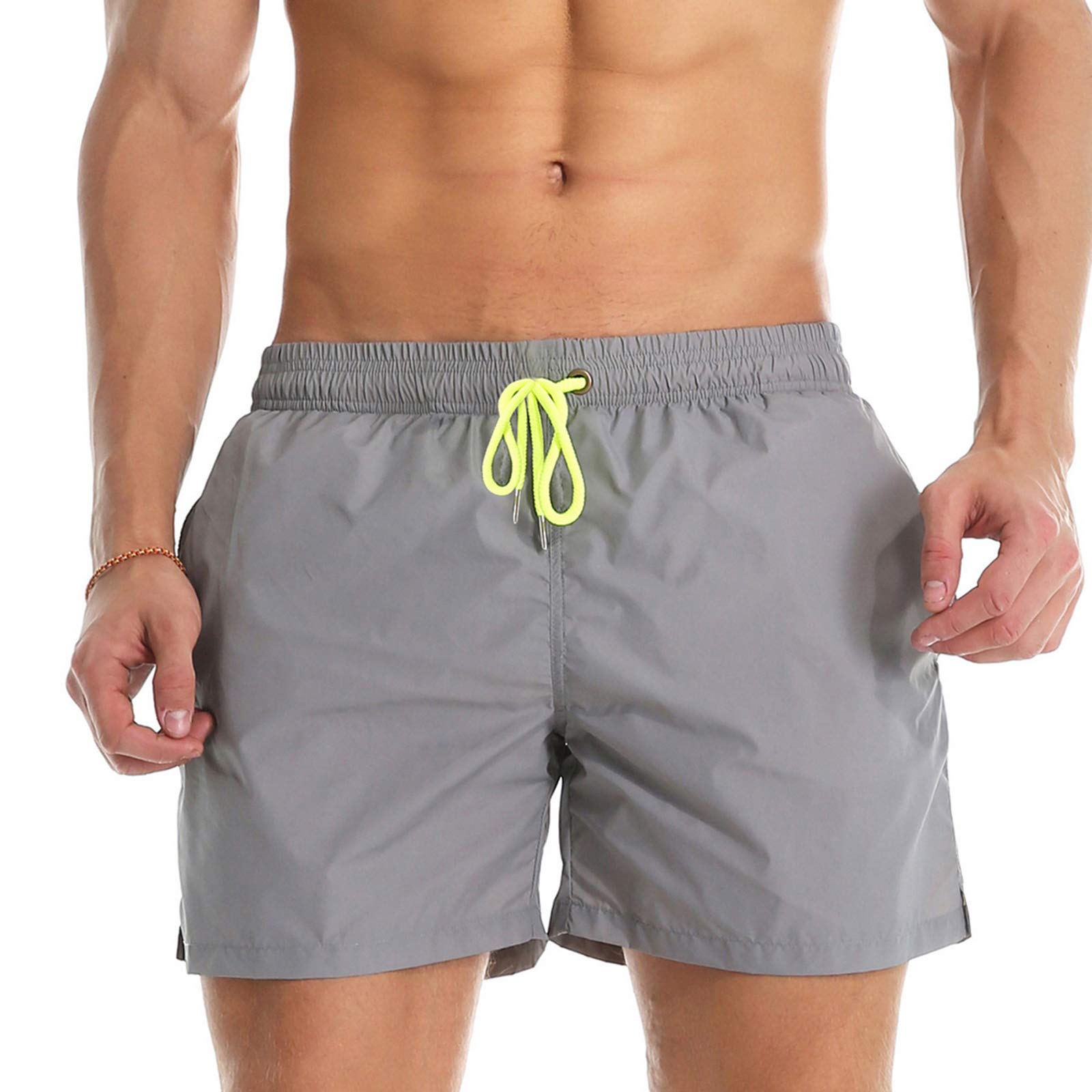 Mens Solid Color Swim Trunks Quick Dry Beach Shorts with Mesh Lining-image-49