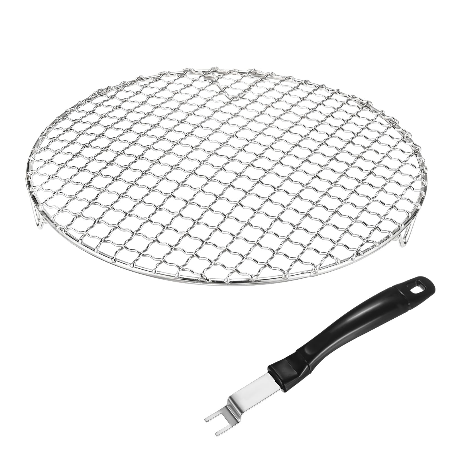 M METERXITY 2-Pack Cooling Rack, 9.8" Round 201 Stainless Steel Baking Rack with Grill Grate Lifter Gripper for Grilling/Cooking/Steaming/Baking, Cross Wire Grate Cooling Rack [Silver Tone] — image 1