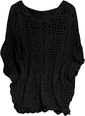 MakeMeChic Womens Plus Size Crochet Tops Boho Beach Cover Ups