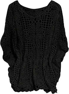 MakeMeChic Women's Plus Size Crochet Tops Boho Beach Cover Ups | Summer, Vacation, Crochet Sweater, Swimsuit Coverups