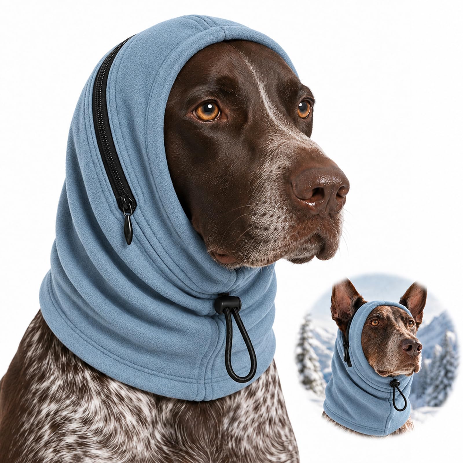 Dog Snood Ear Protector, Adjustable Side Zip, Blue, Size L, 20 × 23 cm
