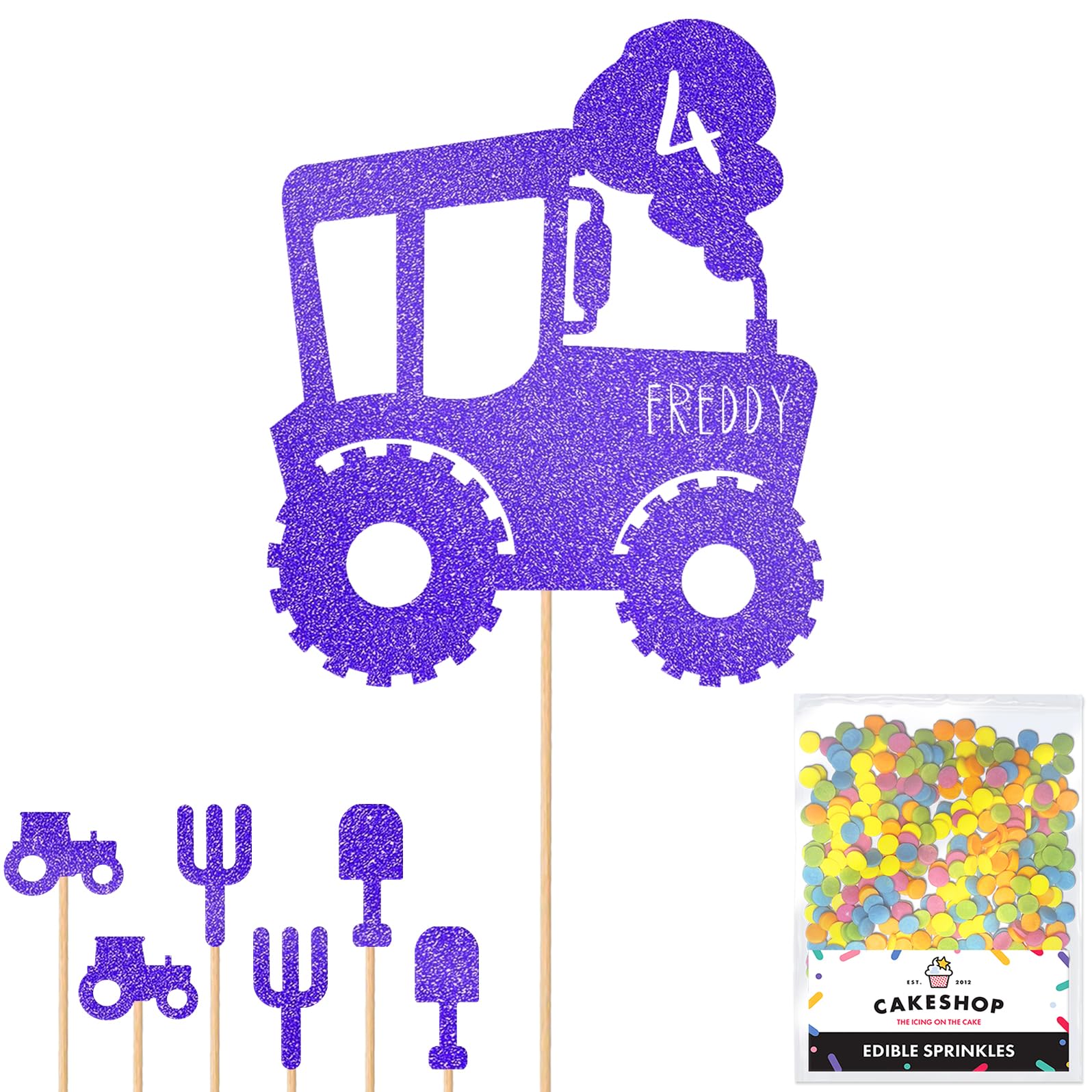 Personalised Farm Tractor Glitter Cake Topper- Copper Orange Any Custom Age & Name Glitter Cake Decoration and Sprinkles - Happy Birthday Decorations - Personalised Toppers for Cakes by Cakeshop