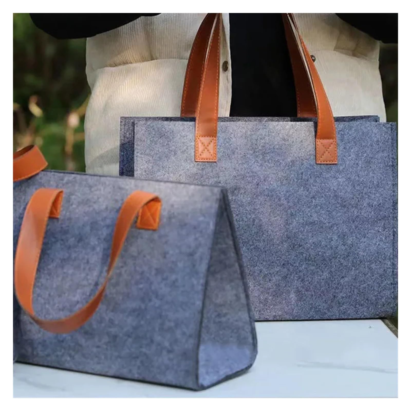 grey Felt Tote Bag Packaging Ladies Laptop Shoulder Large Capacity Storage Für Outdoor Trips, Picknick