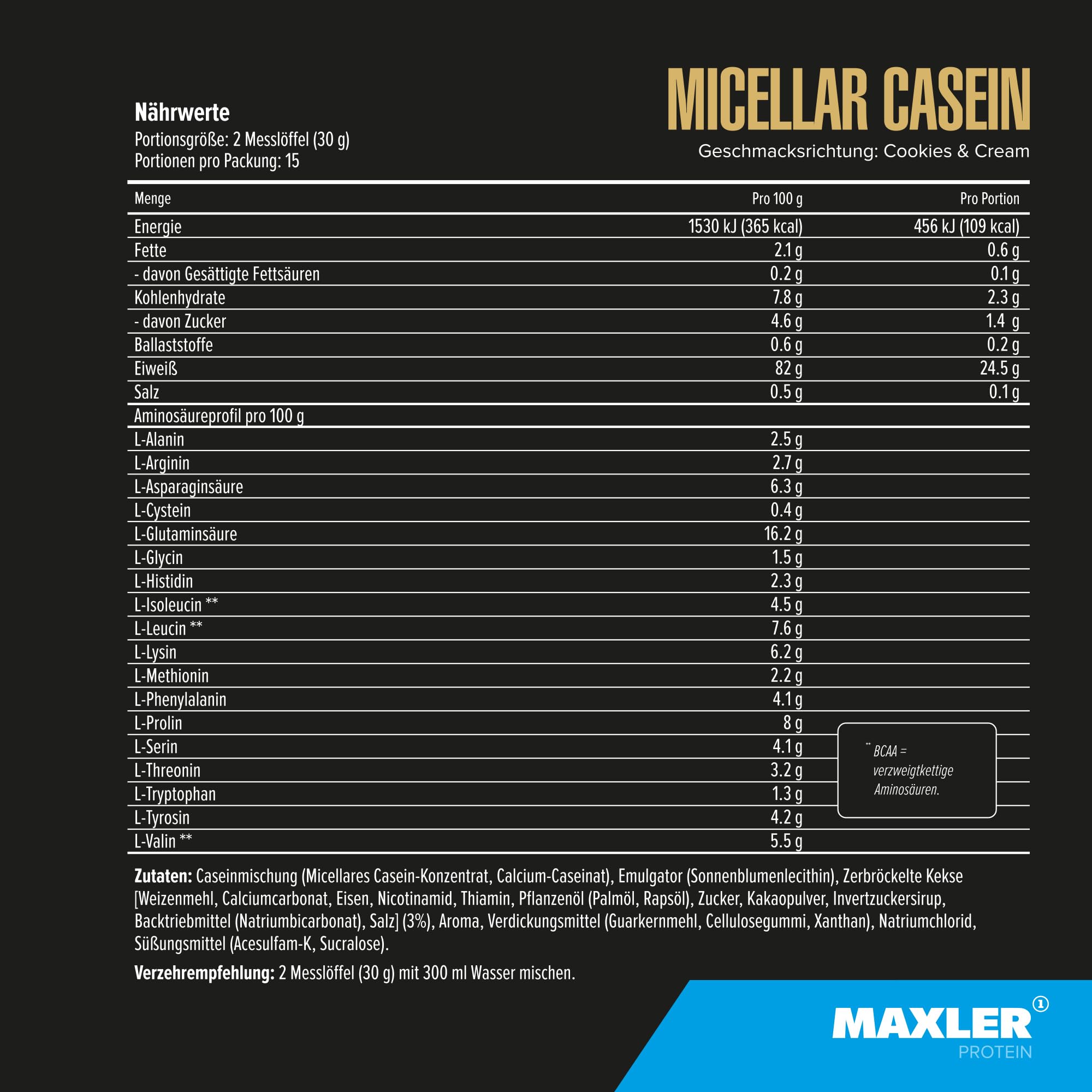 Maxler Caséine micellaire – 26 g de protéines par portion – Profil riche en acides aminés – Texture crémeuse – Goût agréable – Protéines de caséine issues de matières premières de qualité – Cookies