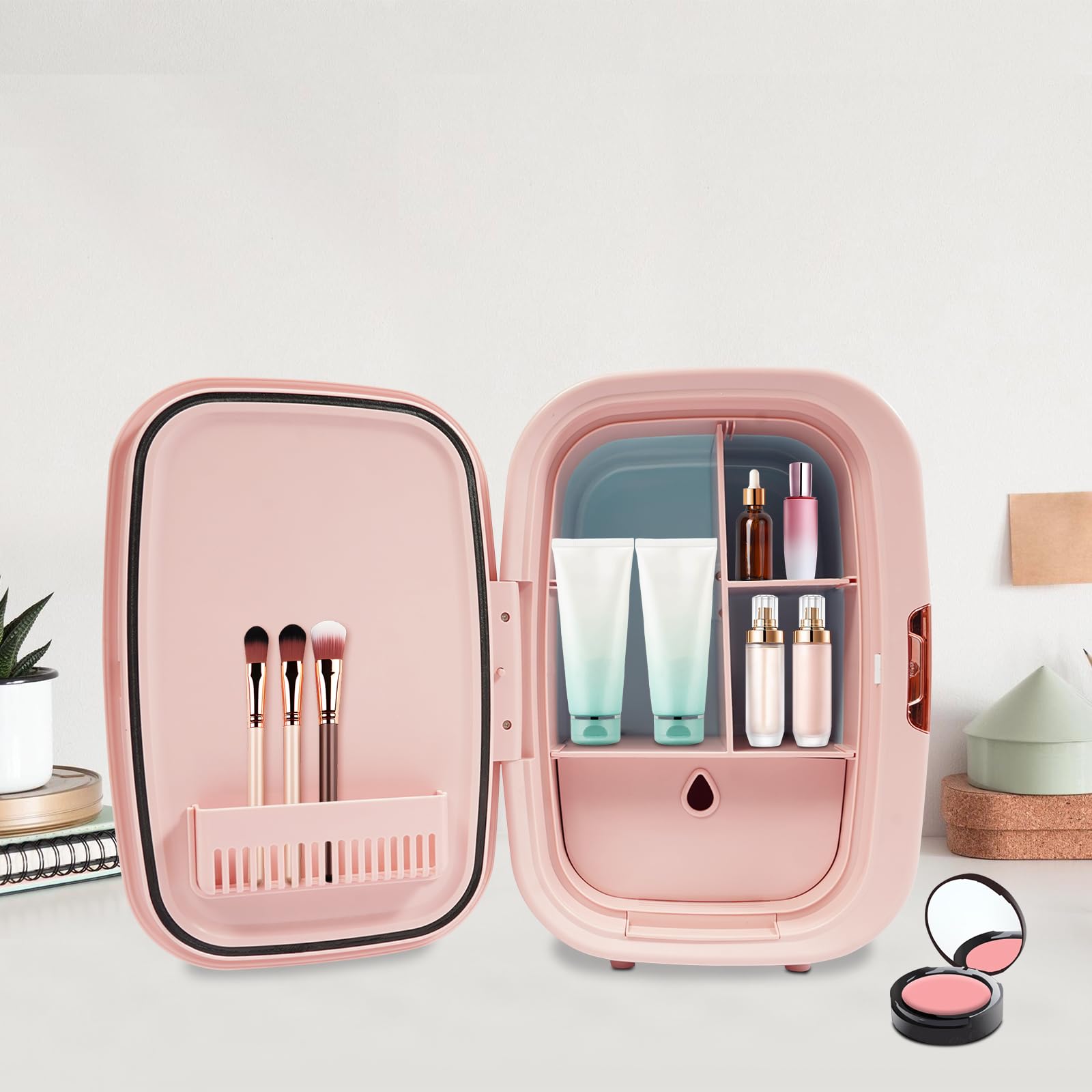 Mini frigorifero da 12 l, piccolo frigorifero per cosmetici, Skincare Fridge, silenzioso, fresco e caldo per stanza, DC12 V/AC220-240 V, per camera da letto, ufficio, dormitorio, auto, rosa