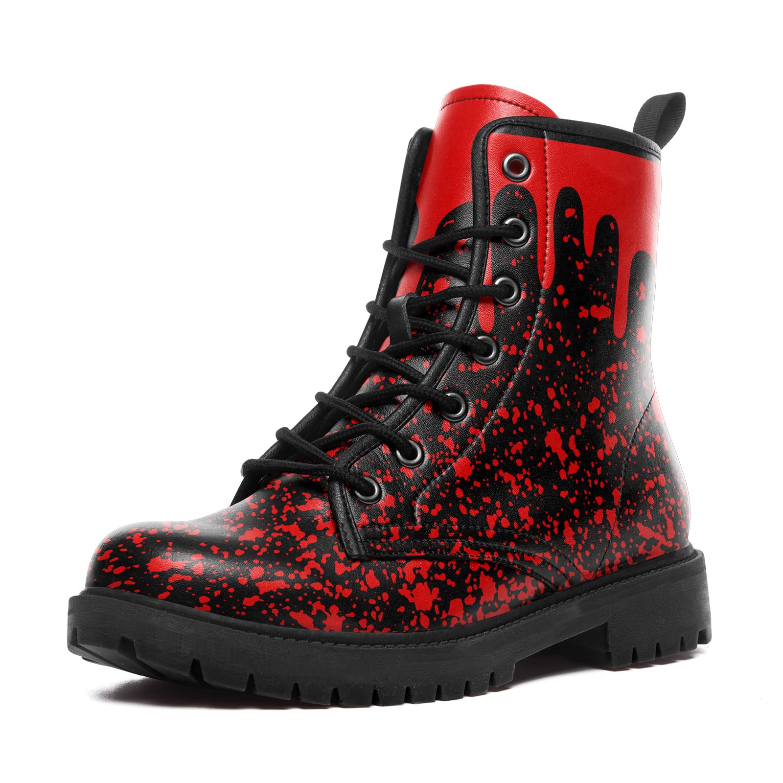 Gothic Blood Drip Combat Boots-Unisex Lace-Up Ankle Booties Anti-Slip Platform Lug Sole Cushioning Punk Halloween Footwear