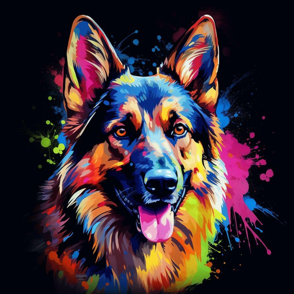 DIY Paint by Numbers for Adults Kids Linen Canvas Acrylic Stress Less Number Painting Gifts room home decoration,Graffiti Colorful German Shepherd Dog ，40x40cm，without frame