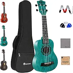 RANMING Ukulele Ukulele Soprano Ukelele para Crianças Adultos Iniciantes 53 cm Ukuleles Starter Kit com Alça Gig Bag Cordão de Nylon e Sintonizador Premium Basswood Azul Ukalalee para Crianças